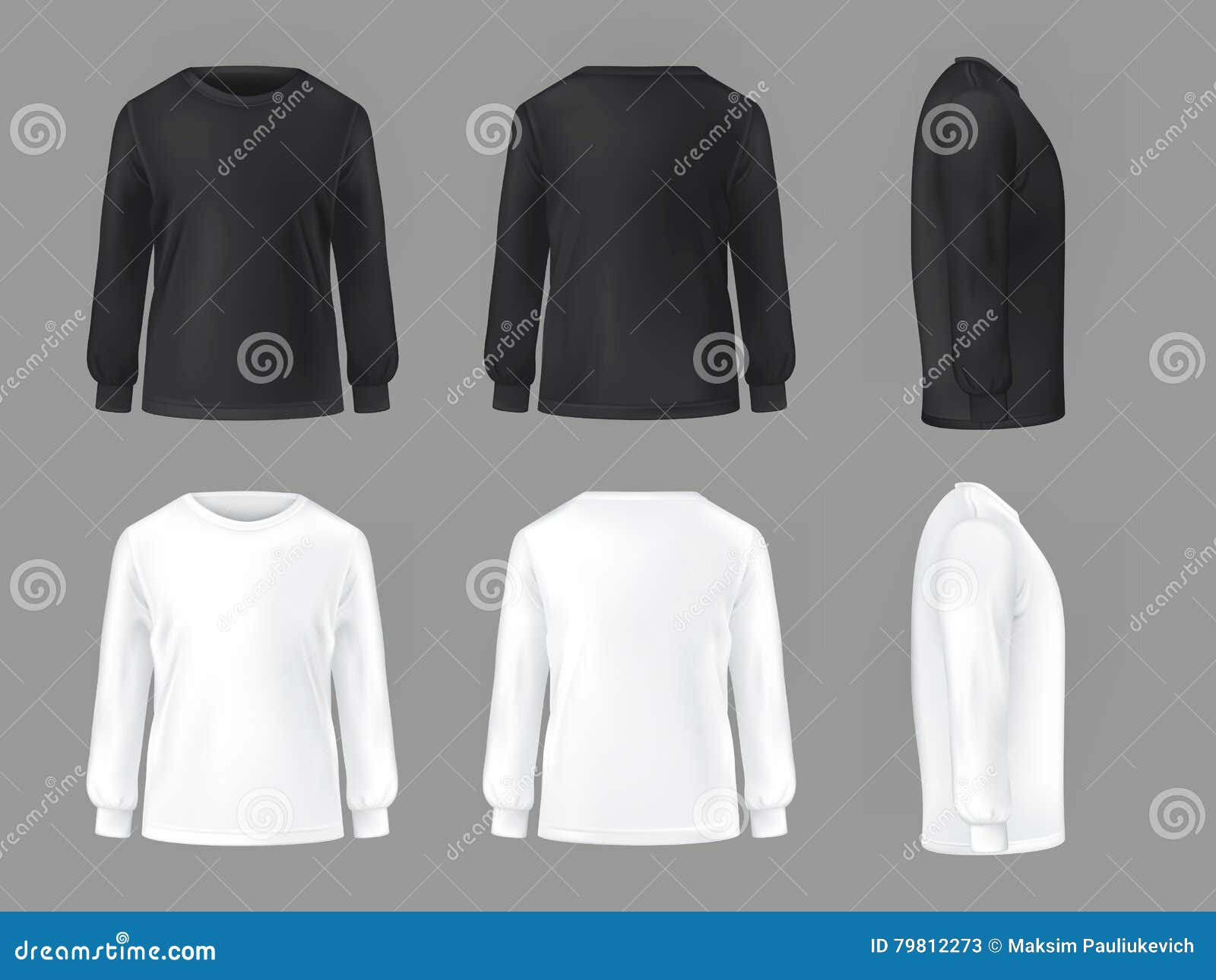  set template of male t-shirts with long sleeve