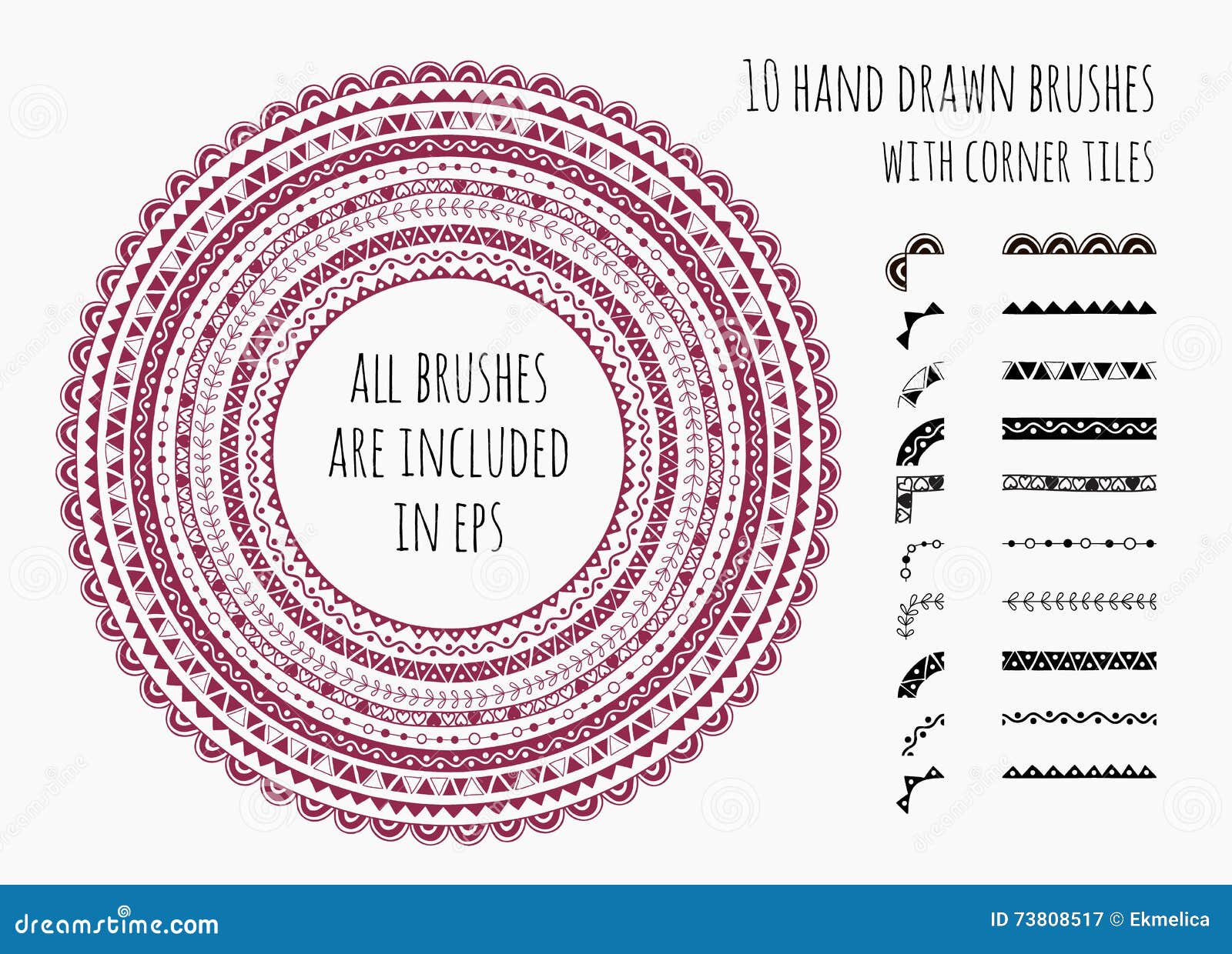  set of ten hand drawn brushes