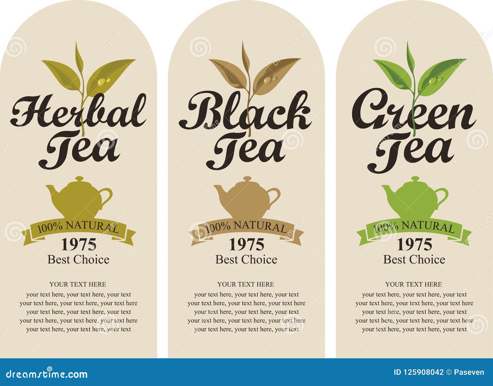 Set of Labels for the Black, Green and Herbal Tea Stock Vector