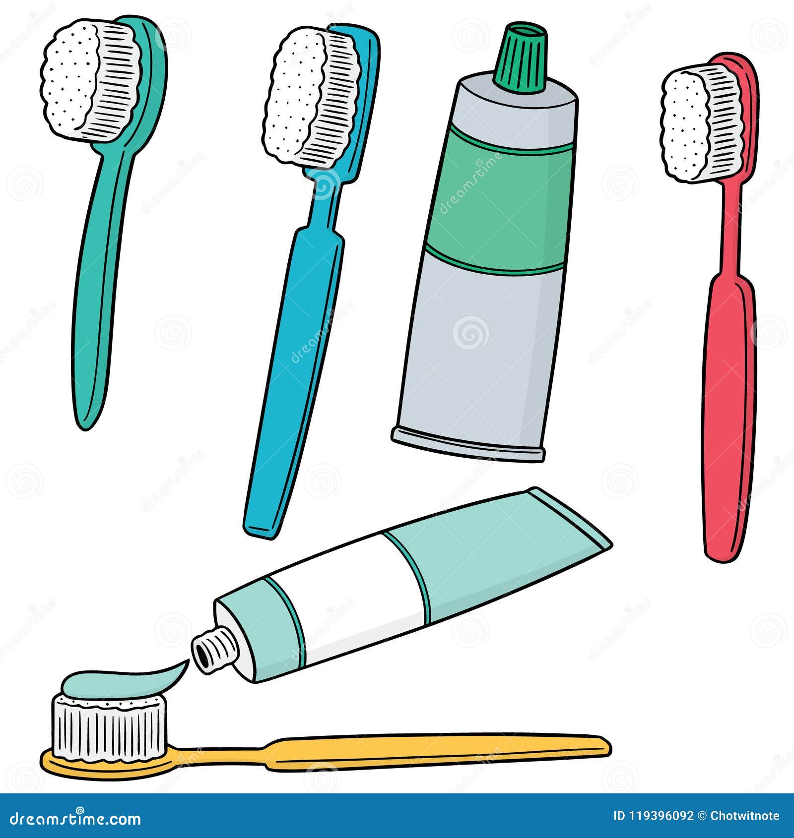 Vector Set of Toothbrush and Toothpaste Stock Vector Illustration of