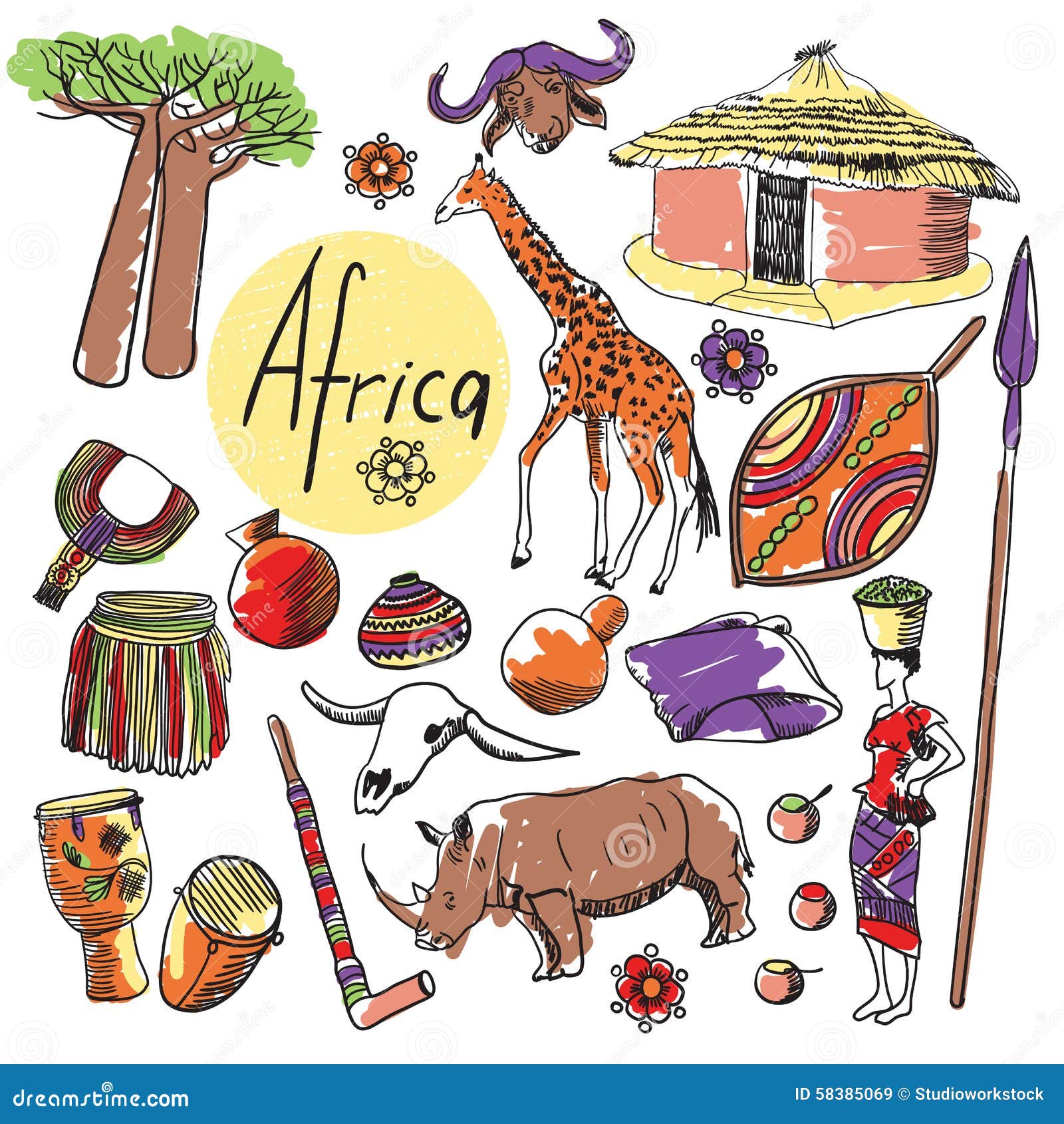 Vector Set Of Tourist Attractions Africa CartoonDealer 58385069 south-korea-icons-set-korean-traditional-symbols-and-objects-download