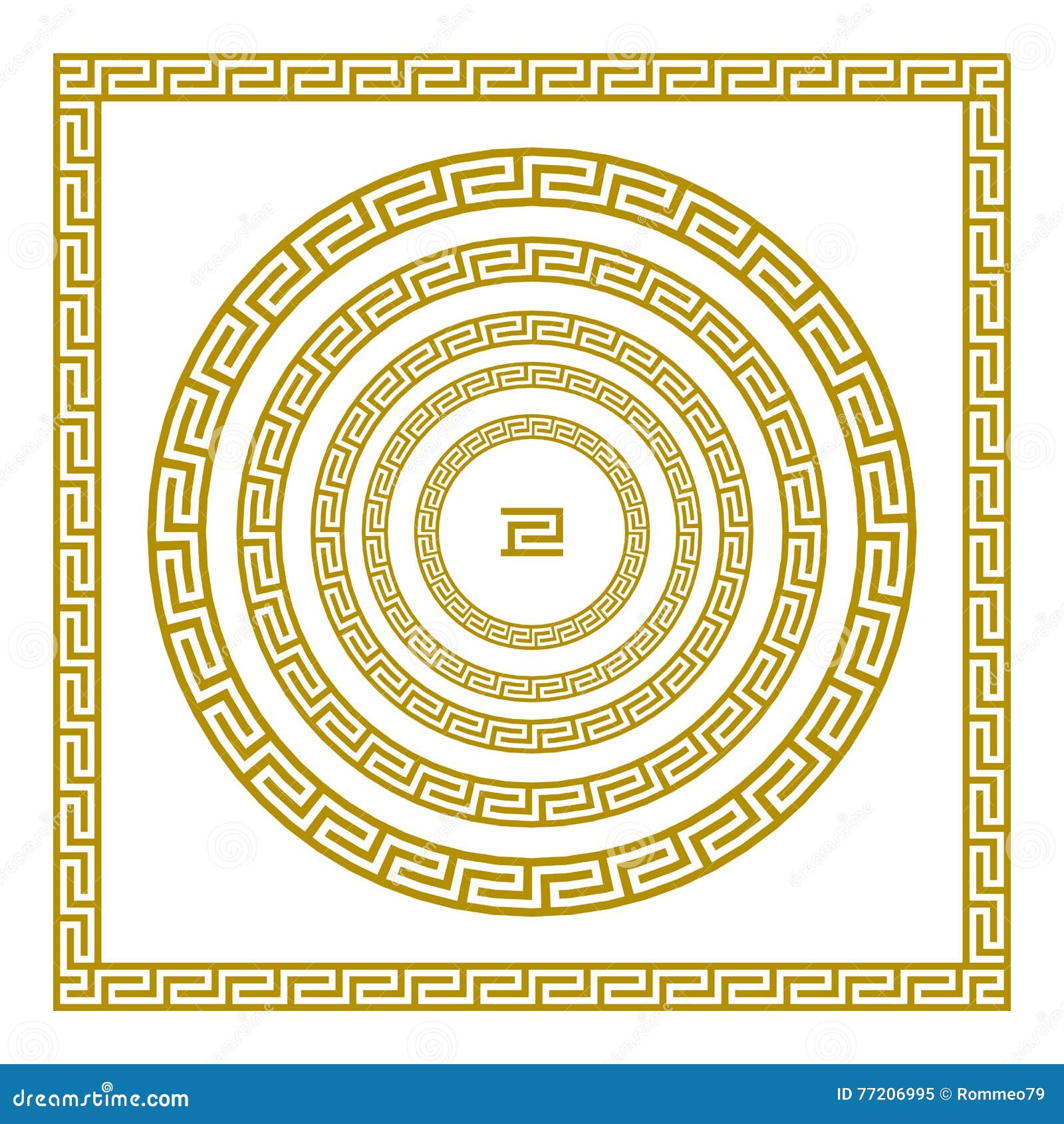 Vector Set Traditional Vintage Golden Square and Round Greek Ornament ...