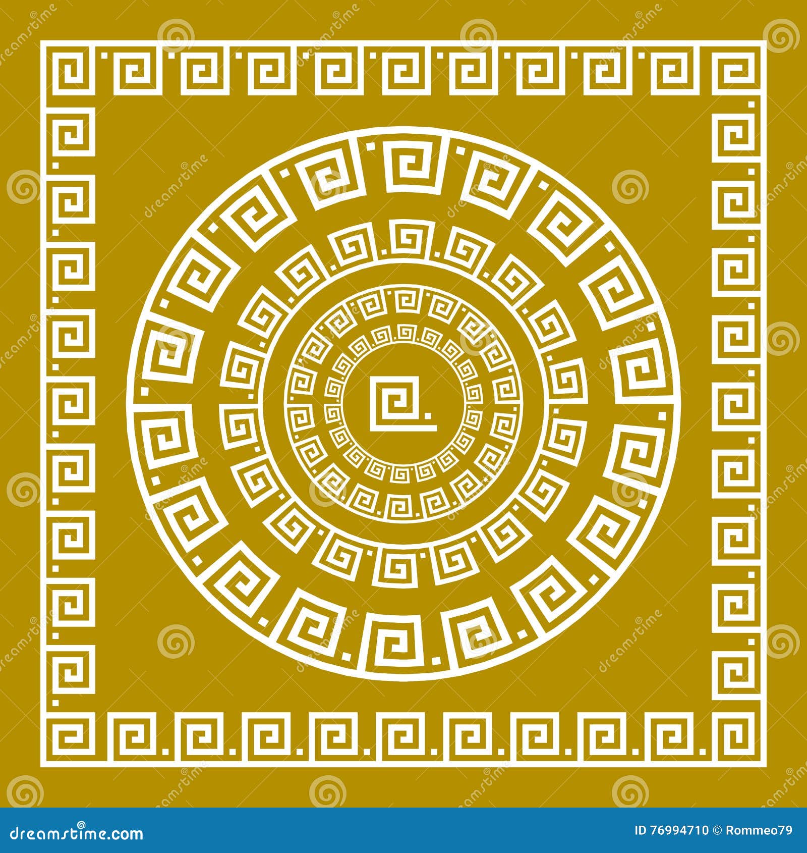 Vector Set Traditional Vintage Golden Square and Round Greek Ornament ...