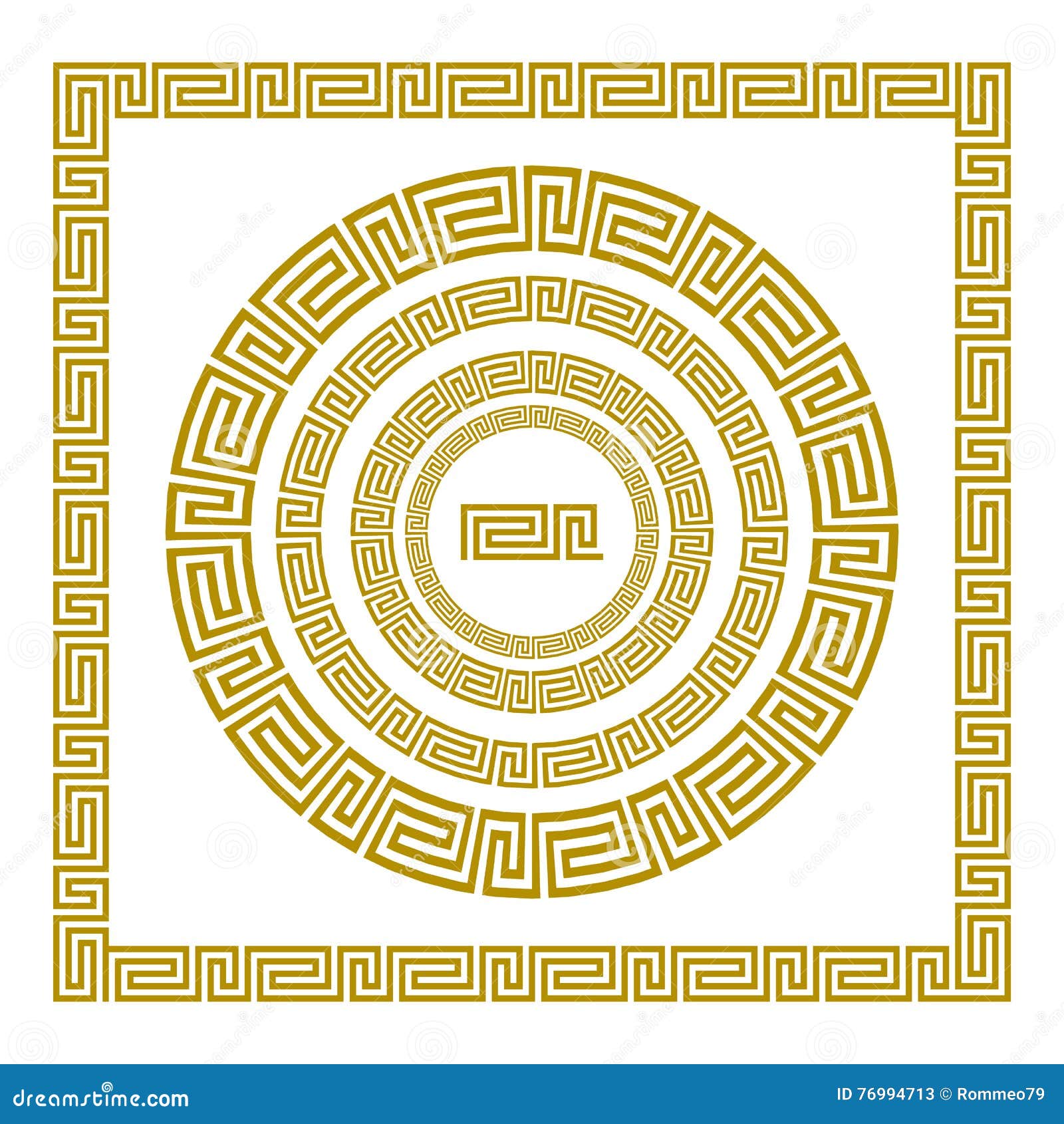 Vector Set Traditional Vintage Golden Square and Round Greek Ornament ...