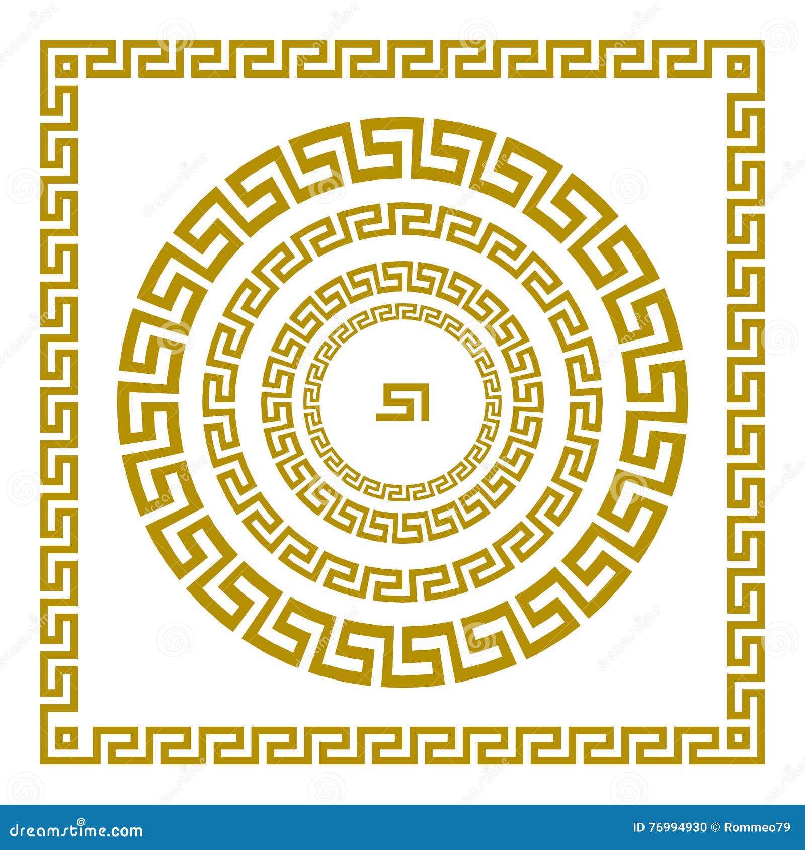 Vector Set Traditional Vintage Golden Square and Round Greek Ornament ...