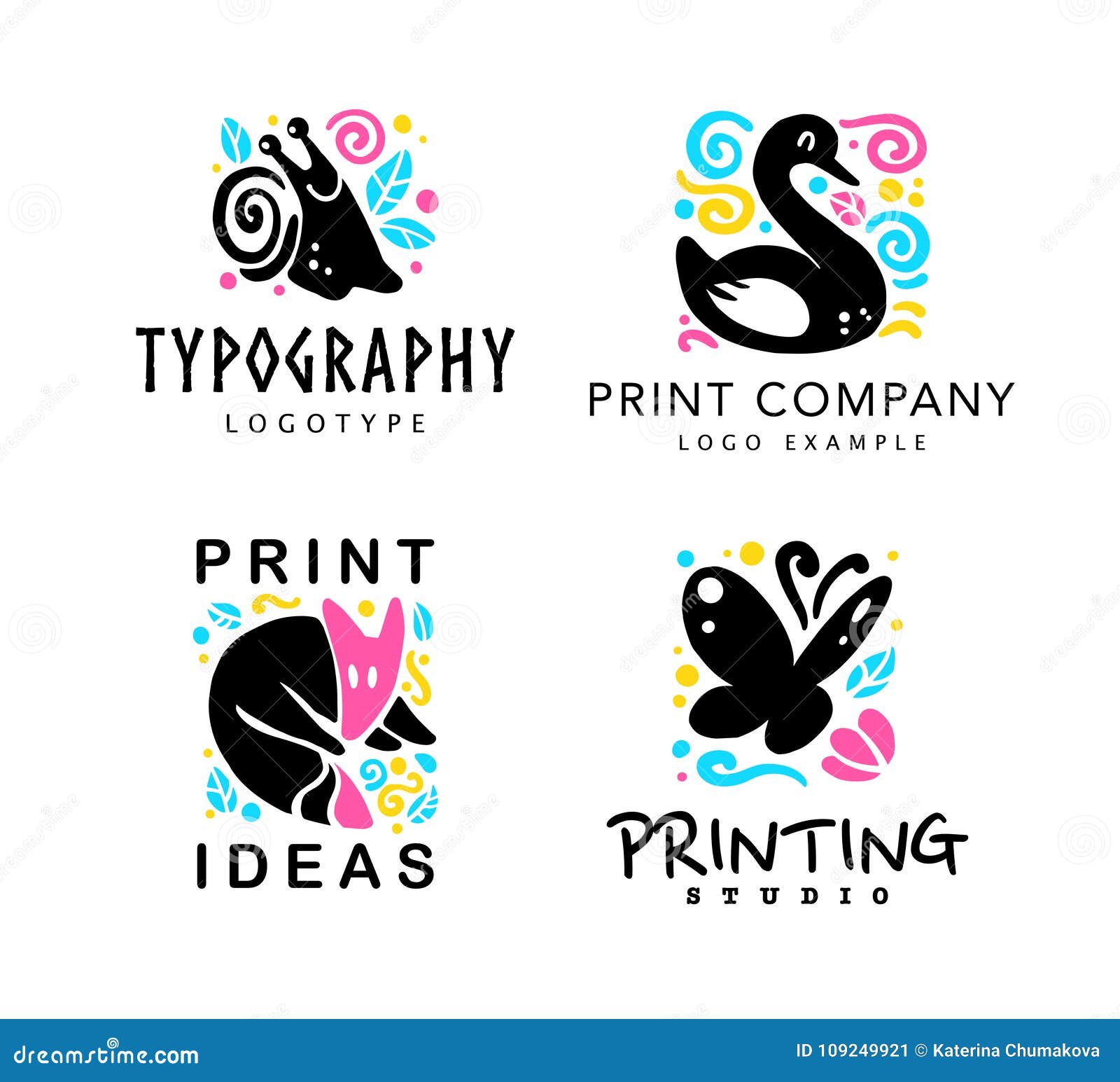 Vector Set of Typography and Design Studio Logo with Cute Animals - Fox, Snail, Swan and Butterfly. Stock Vector - Illustration of leaf, forest: 109249921 Vector Set of Typography and Design Studio Logo with Cute Animals - Fox, Snail, Swan and Butterfly. Stock Vector - Illustration of leaf, forest: 109249921