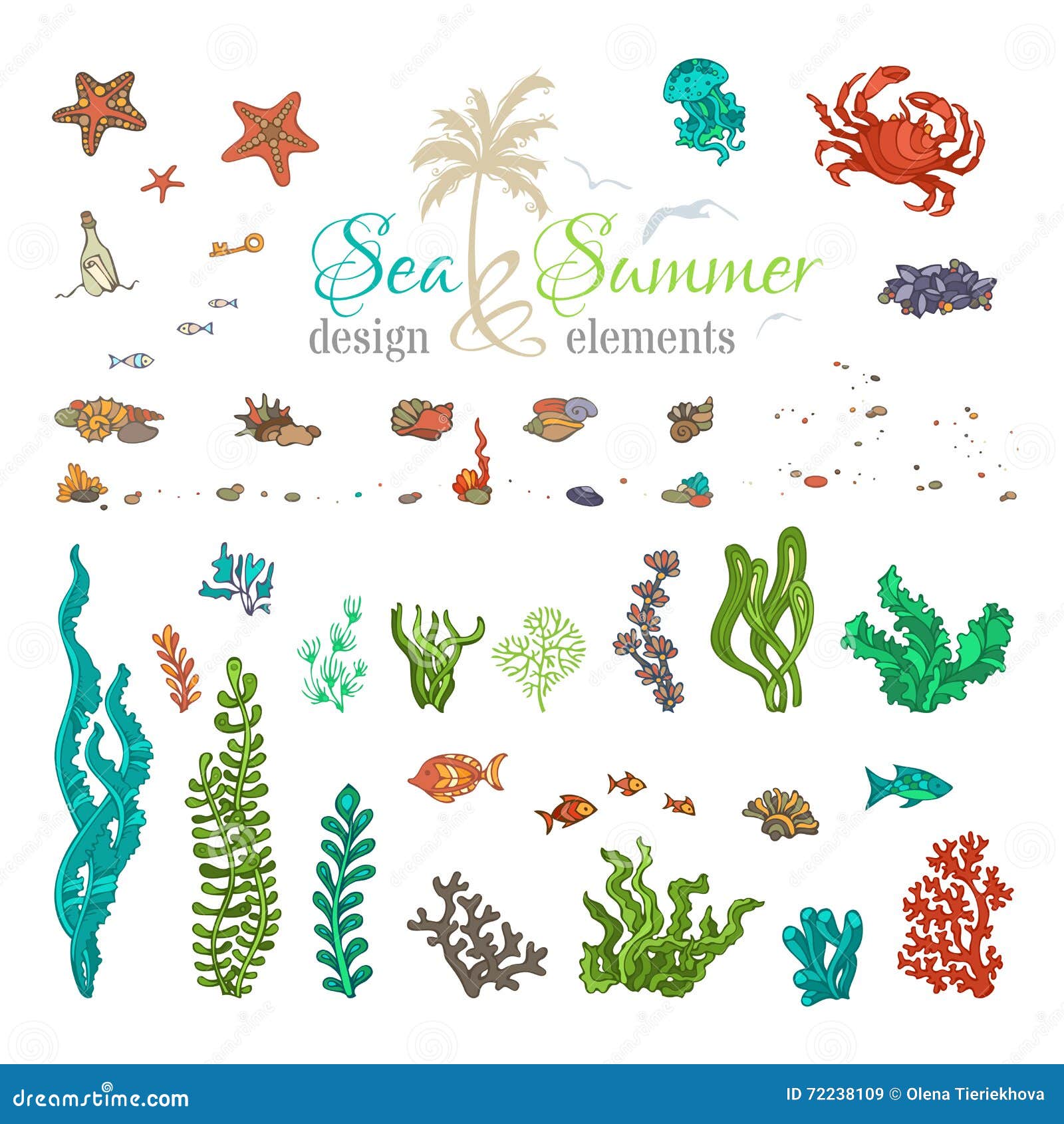 Download Vector Set Of Underwater Sea Life Design Elements. Stock Vector - Illustration of animal ...