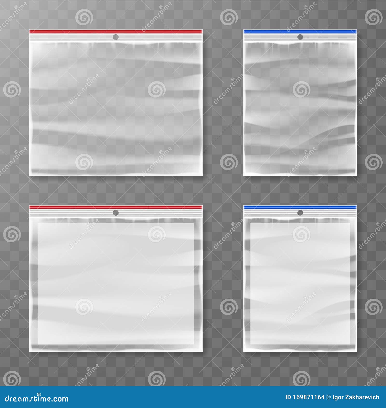  set of various closed empty transparent plastic zipper bag