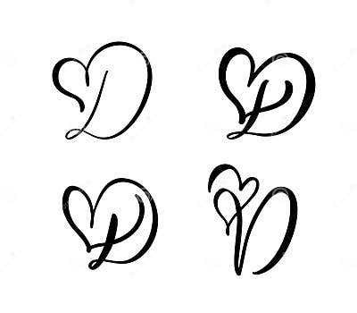 Vector Set of Vintage Floral Letter Monogram D. Calligraphy Element ...