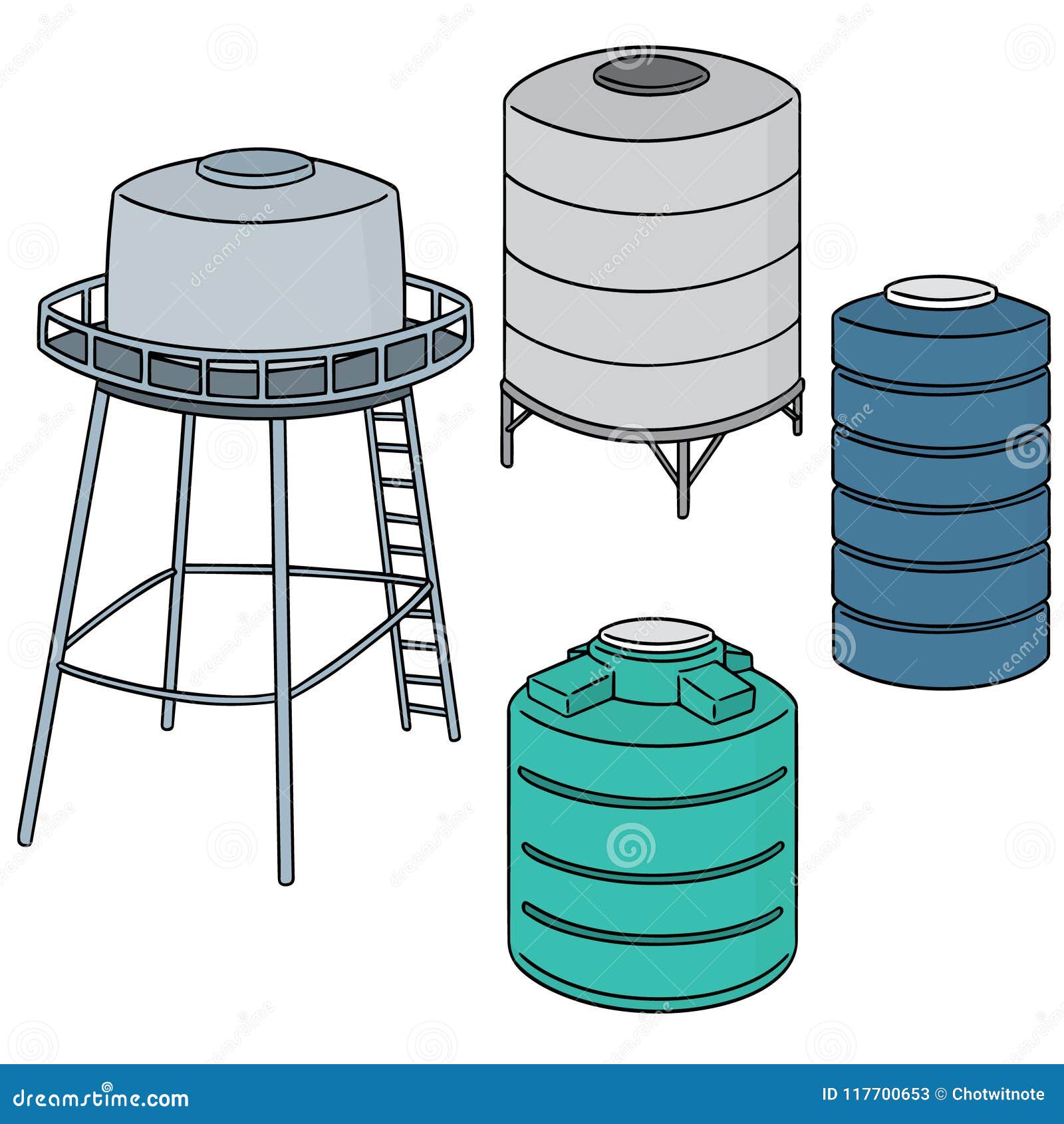 Vector Set of Water Storage Tank Stock Vector - Illustration of doodle,  cartoon: 117700653