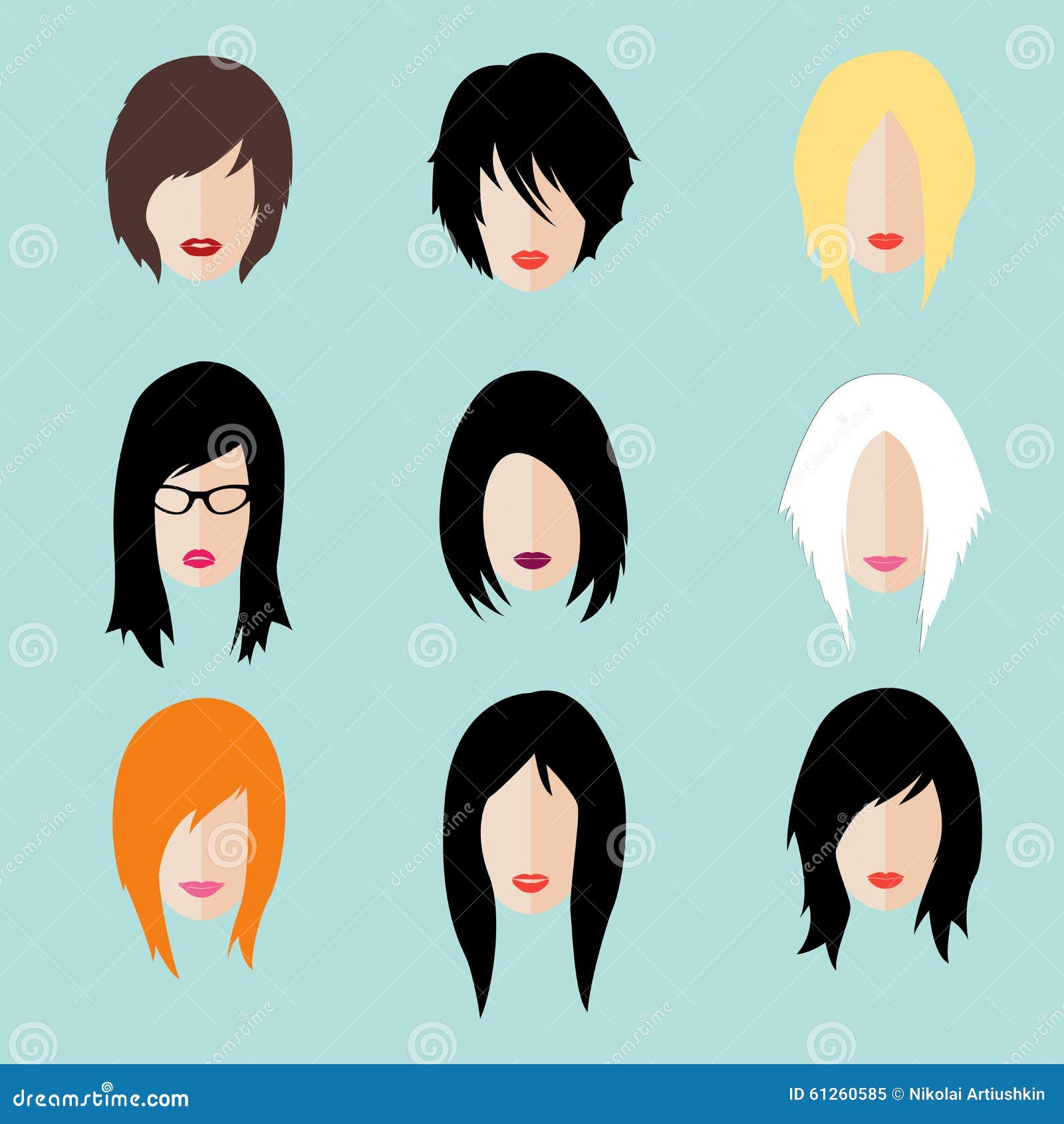 Vector Set of Woman Hipster Style Haircut, Glasses Stock Vector -  Illustration of kiss, geek: 61260585