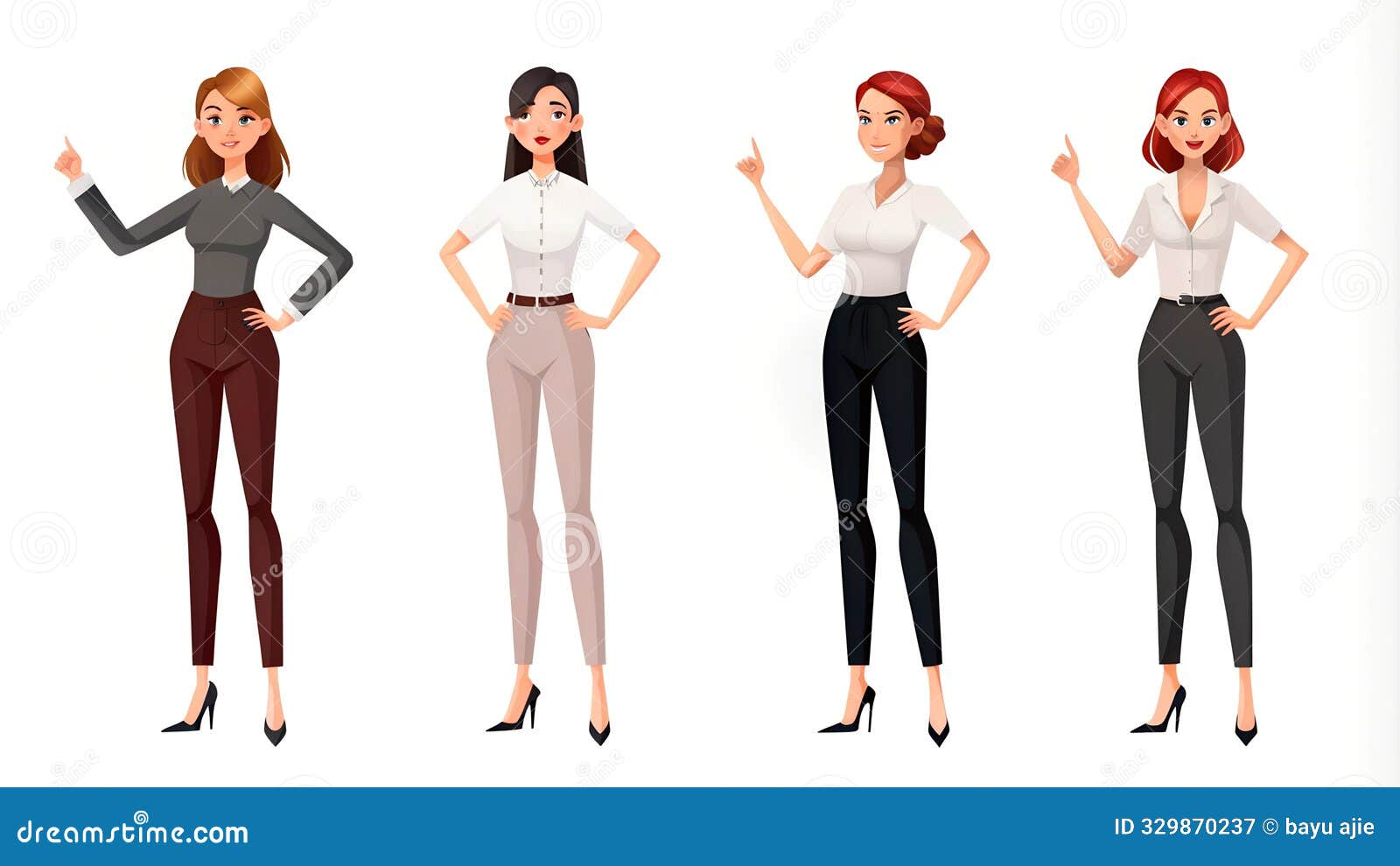  set of woman in neat office suit, confident gesture. ai image generated.