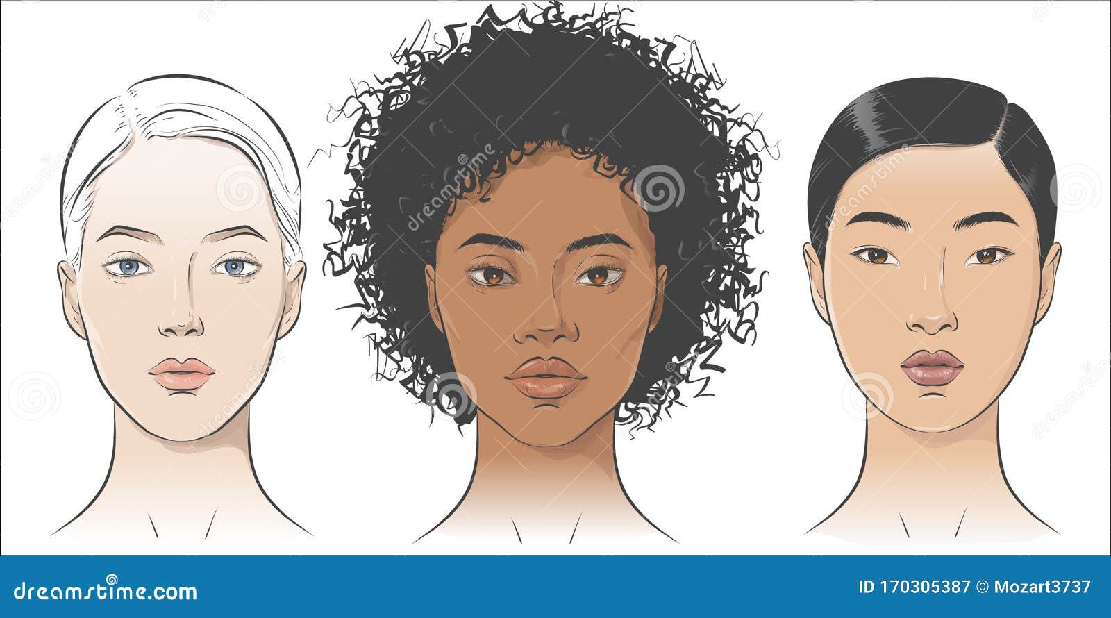 Vector Set of Women Portraits African African-american, Asian, European ...