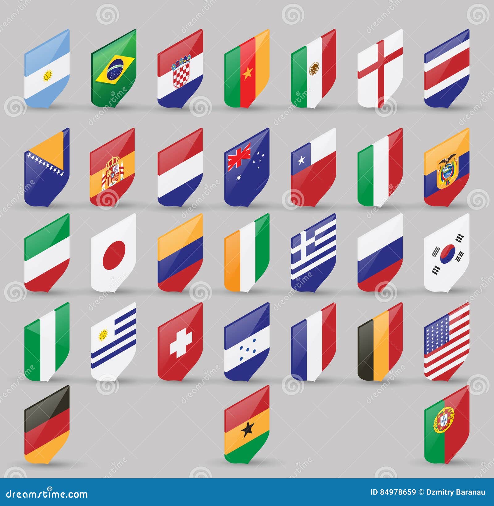 Vector Set Of World Flags Of Sovereign States Isometric View Isolated