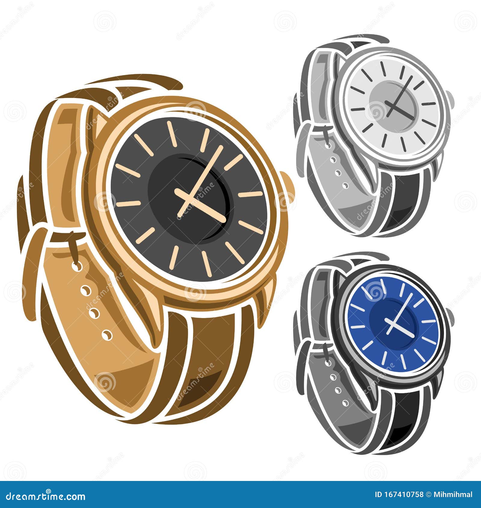 Vector Set of Wrist Watches Stock Vector - Illustration of jewelry, black: 167410758