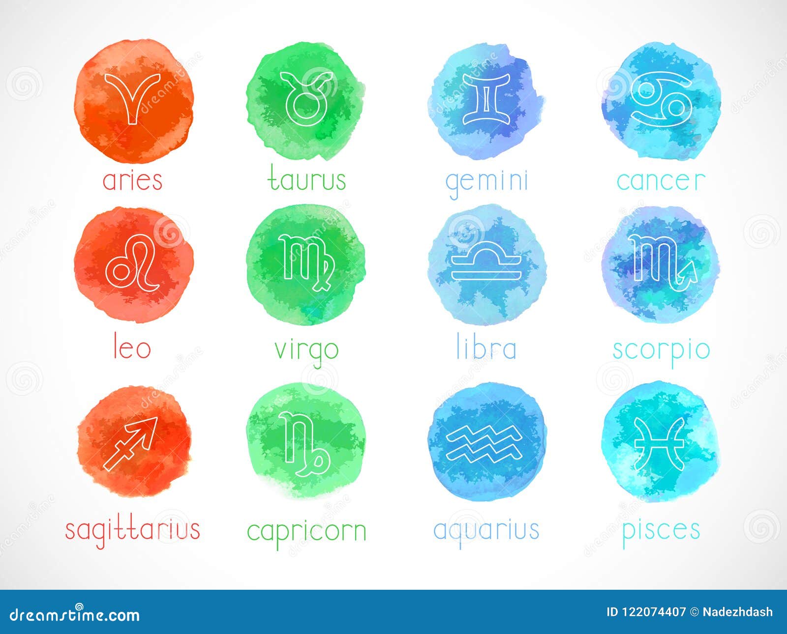 Vector Set of Zodiac Signs with Watercolor Elements. Stock Vector ...