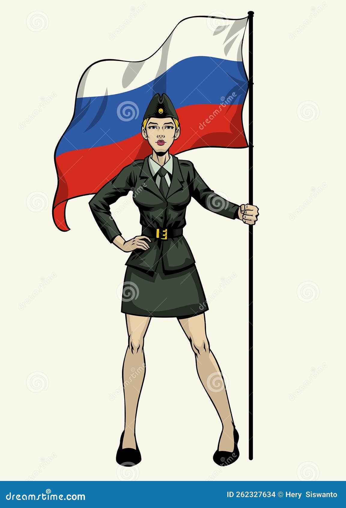 Beautiful Russian Military Soldier Hold the Flag Stock Vector ...