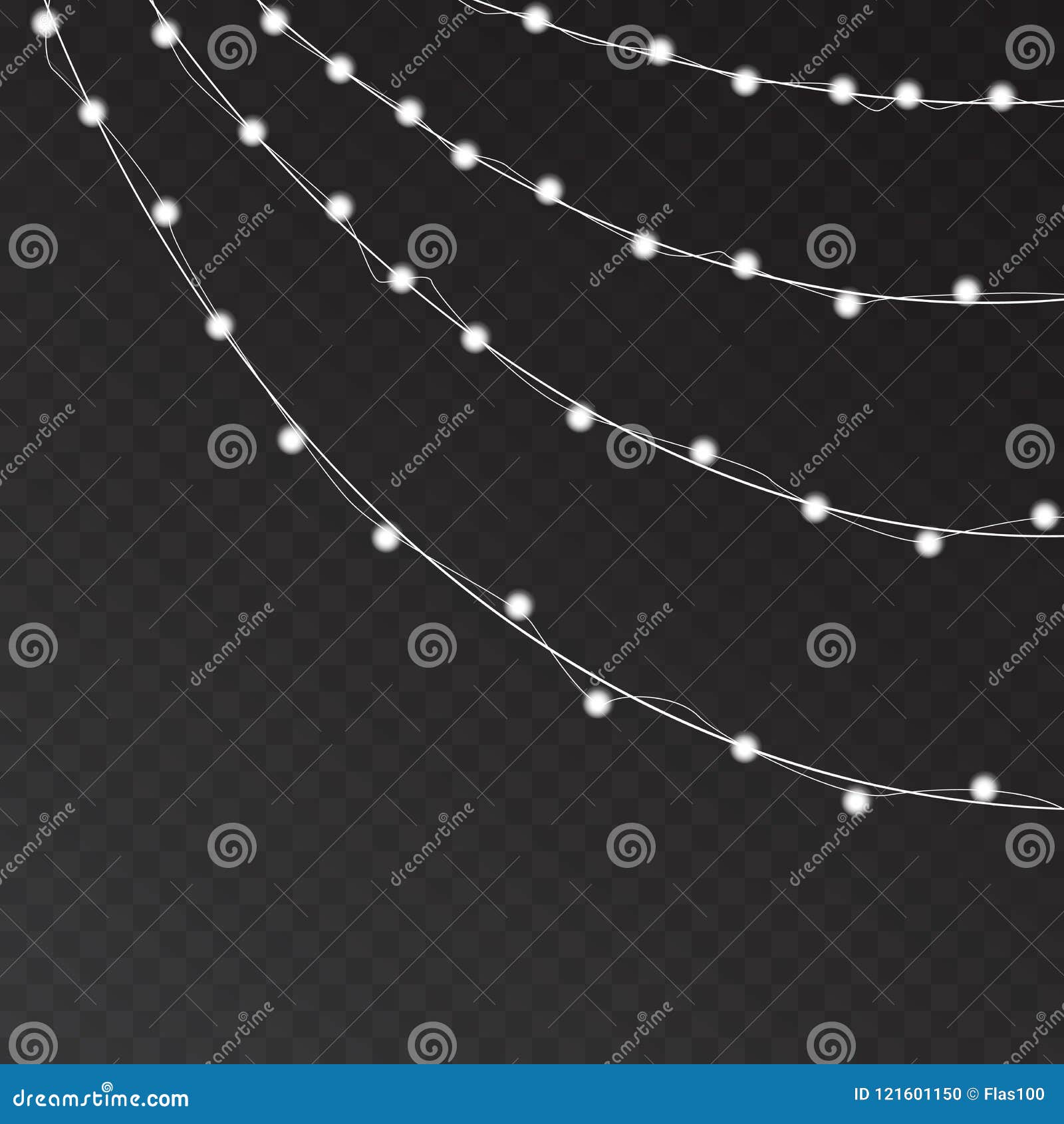 Vector Shining White Christmas Lights on Black Squared Background Stock