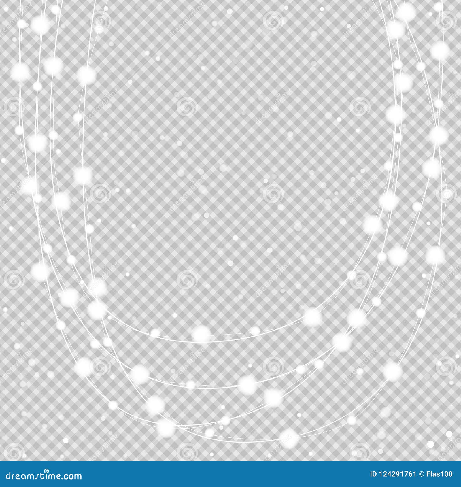 Vector Shining White Christmas Lights on Gray Squared Background Stock
