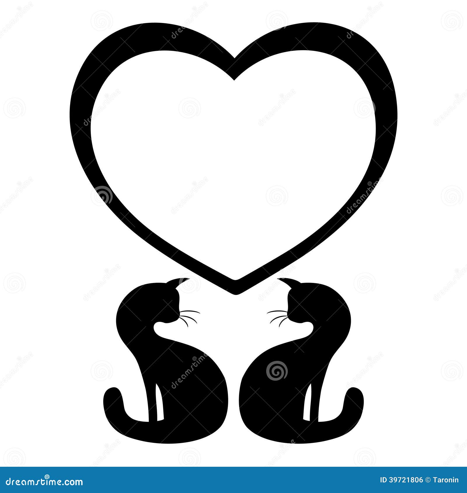 Cats In Love With Heart Shaped Tails. Vector Illustration, Icon