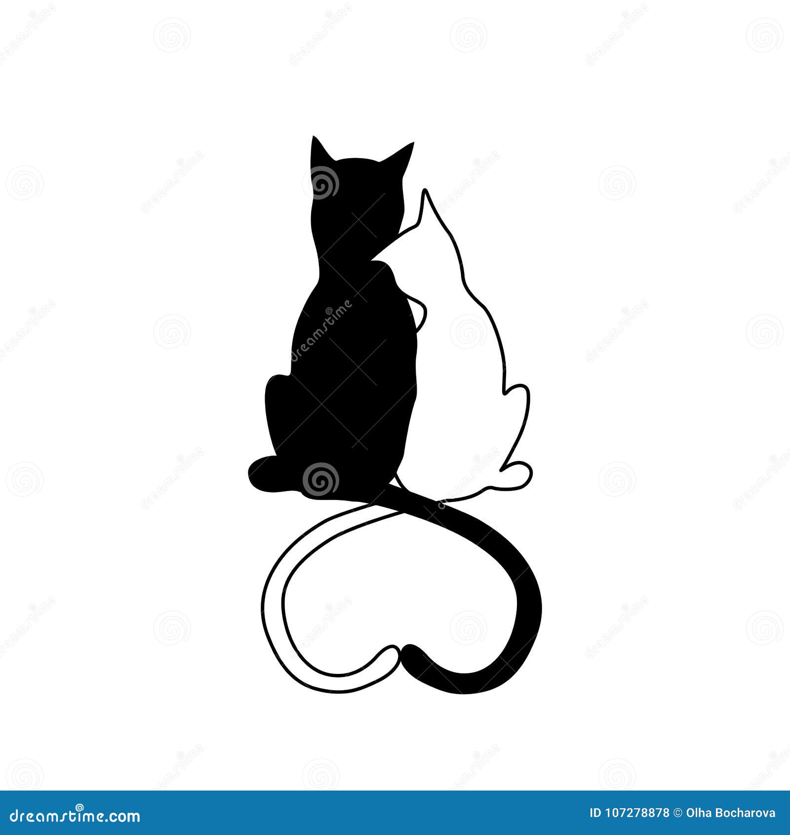 Download Vector Silhouette Of Cat Couple In Love With Shape Heart ...