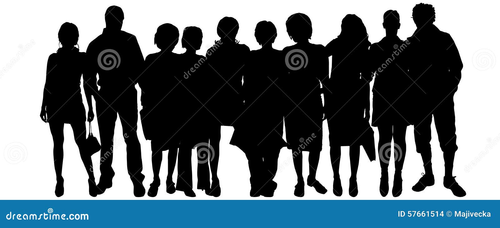 Vector Silhouette of a Group of People. Stock Illustration