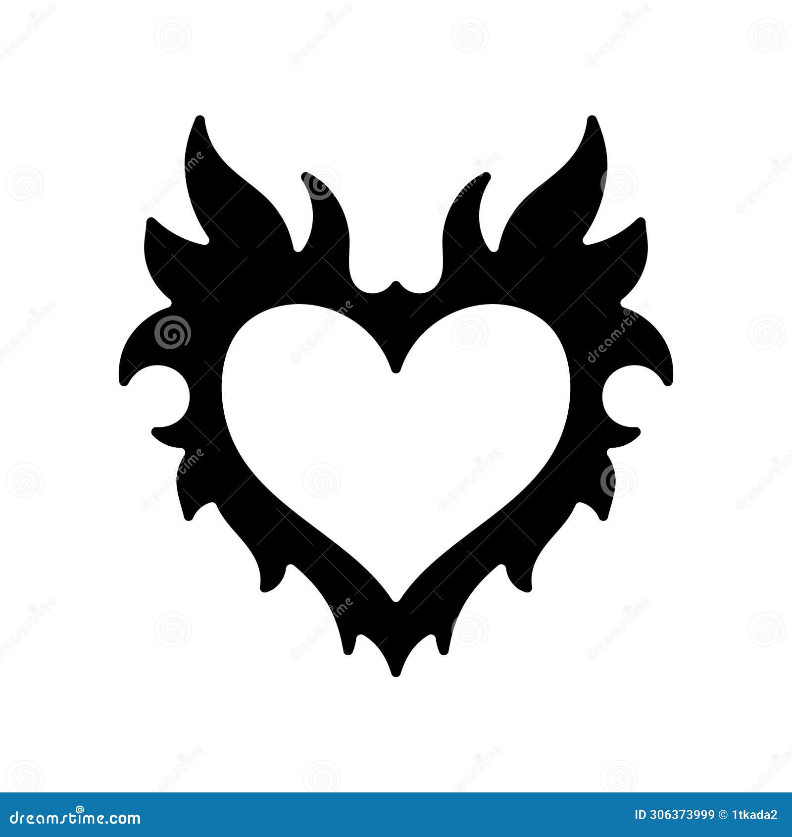 Vector Silhouette Of Heart. Cool Sticker In The Style Of The 90s 00s