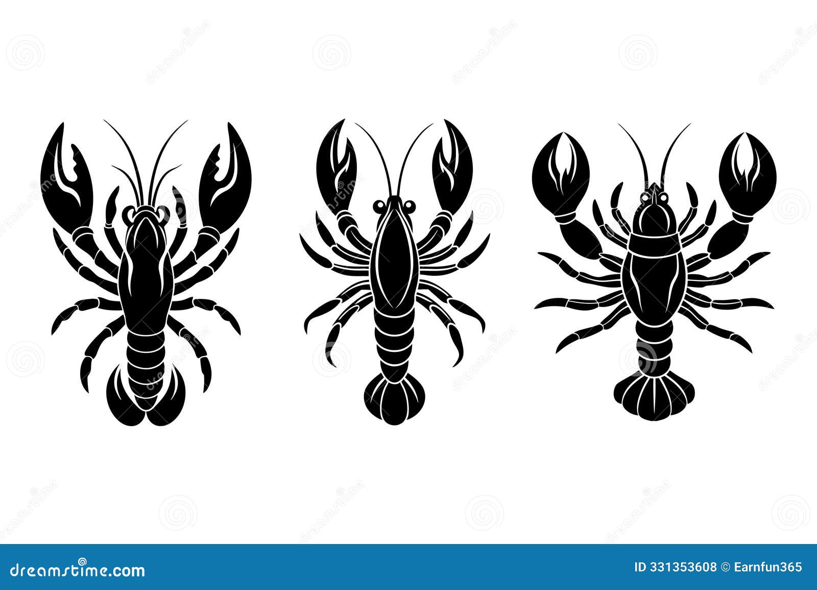 a  silhouette image set of lobsters features with detailed outlines capturing various poses and angles of lobsters