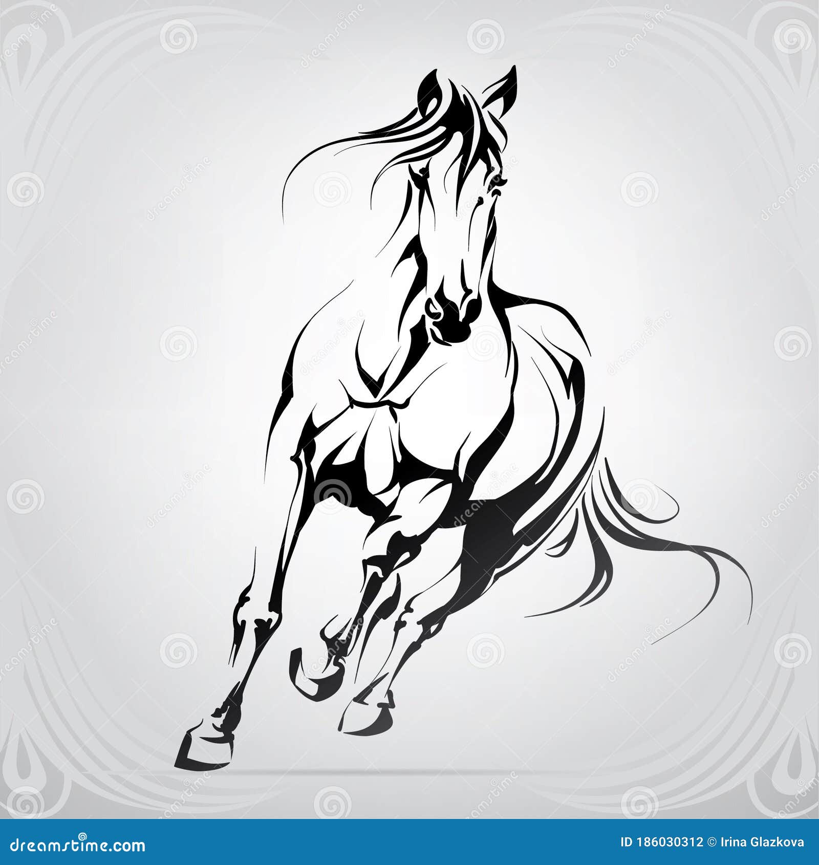 Colored hand sketch of a running horse Stock Vector by ©onot 123204226