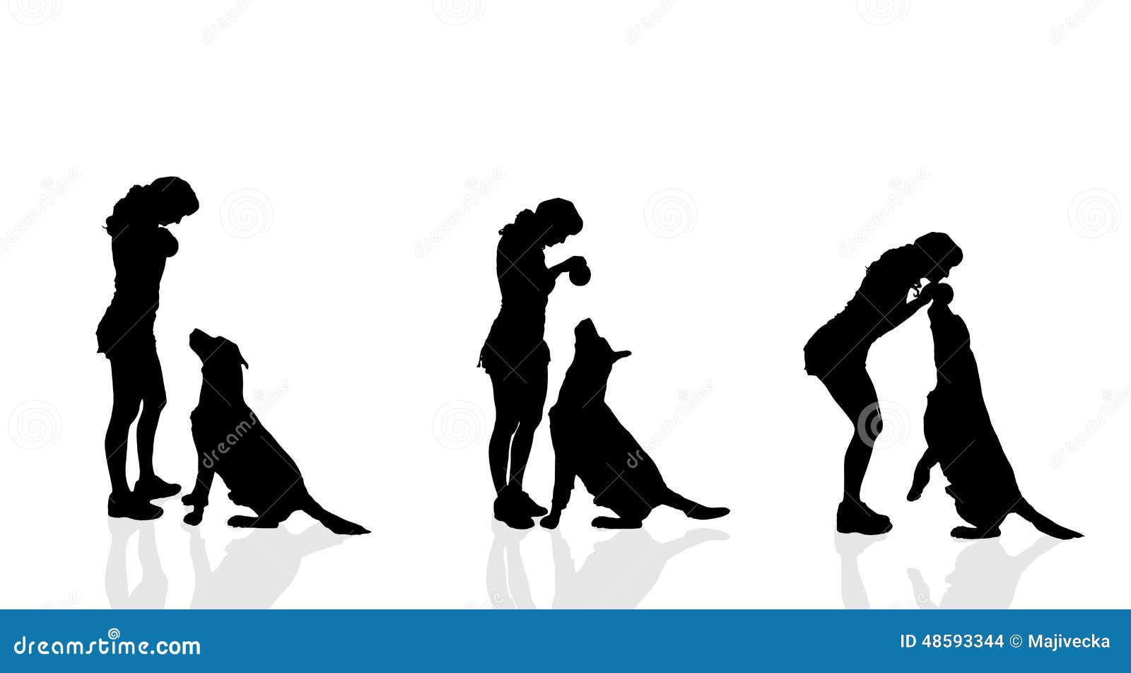 Vector Silhouette Of A Woman With A Dog. Stock Vector Illustration of