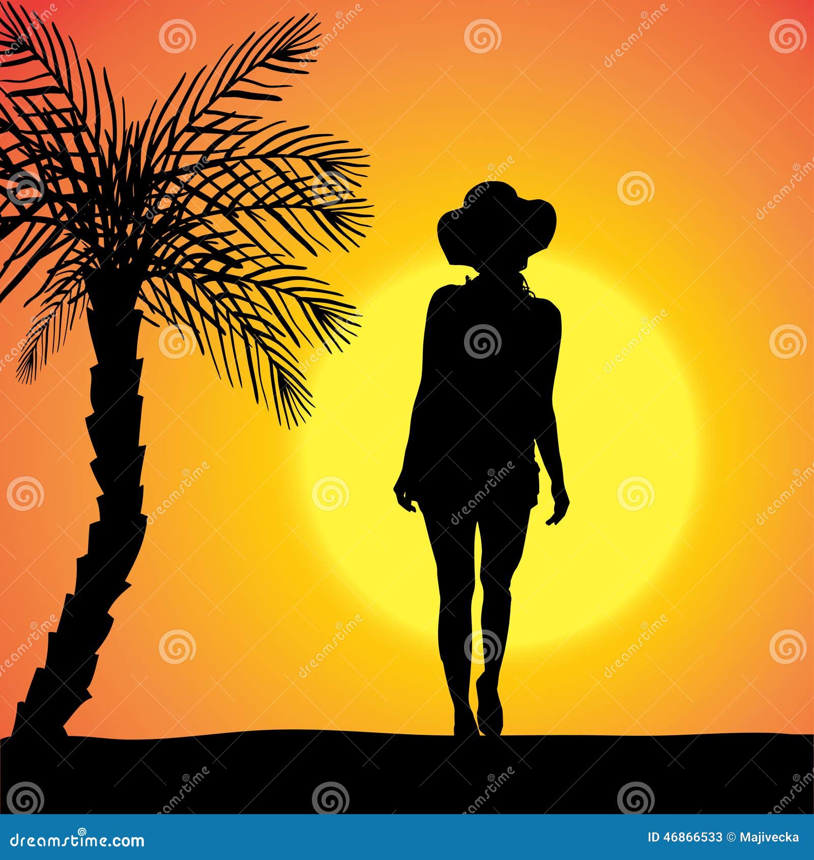 Vector Silhouette Of A Woman Stock Vector Illustration Of Sundown