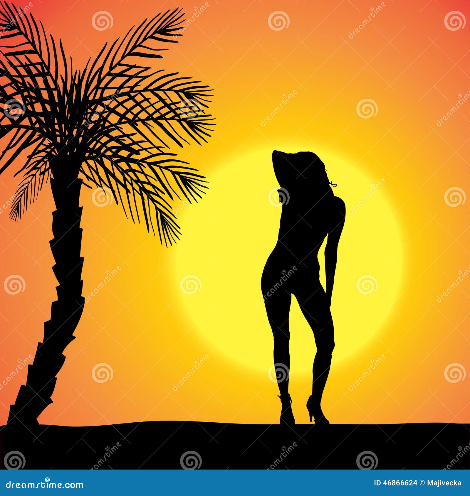 Vector Silhouette Of A Woman Stock Vector Illustration Of Tropical