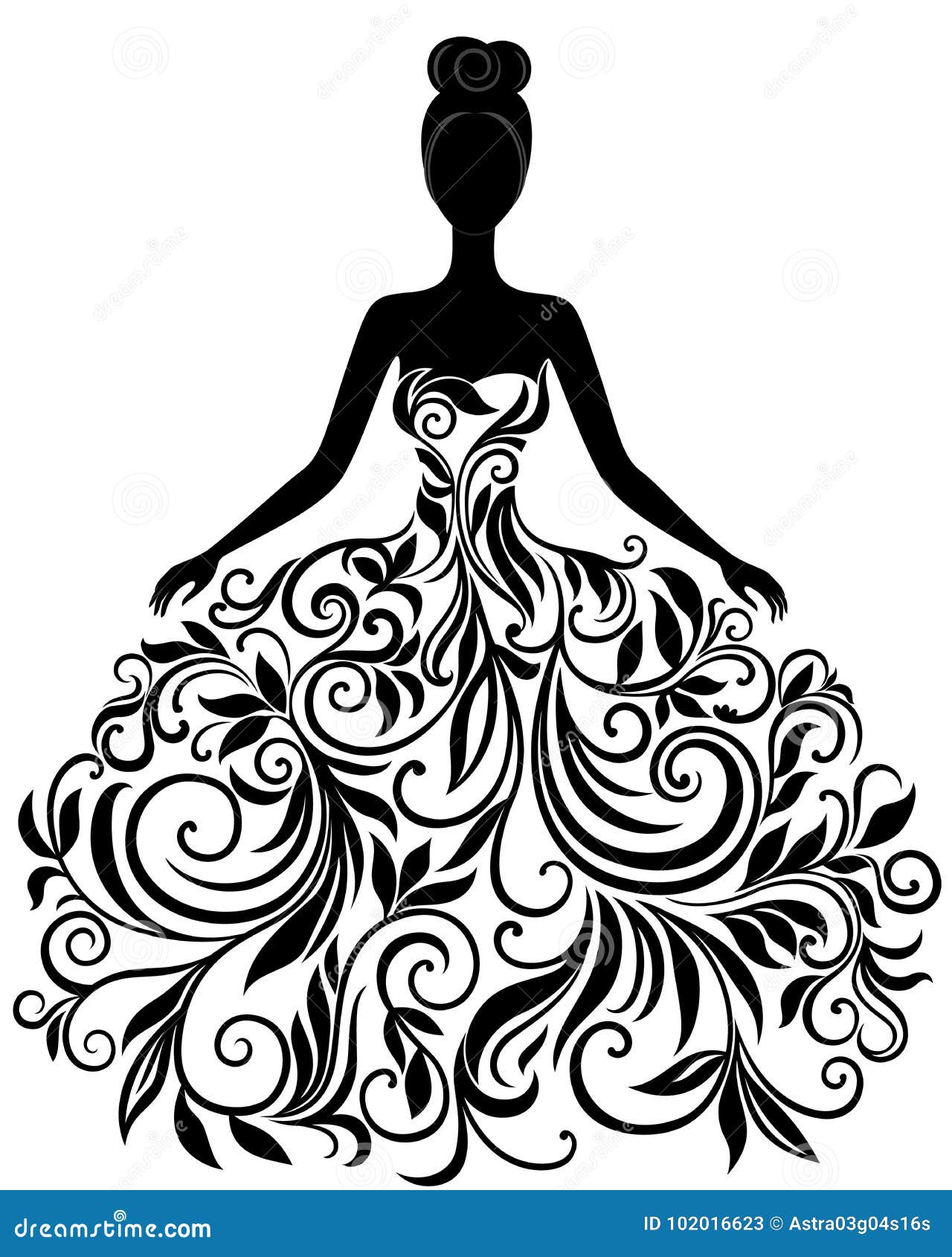 Vector Silhouette Of Young Woman In Dress Stock Vector - Illustration