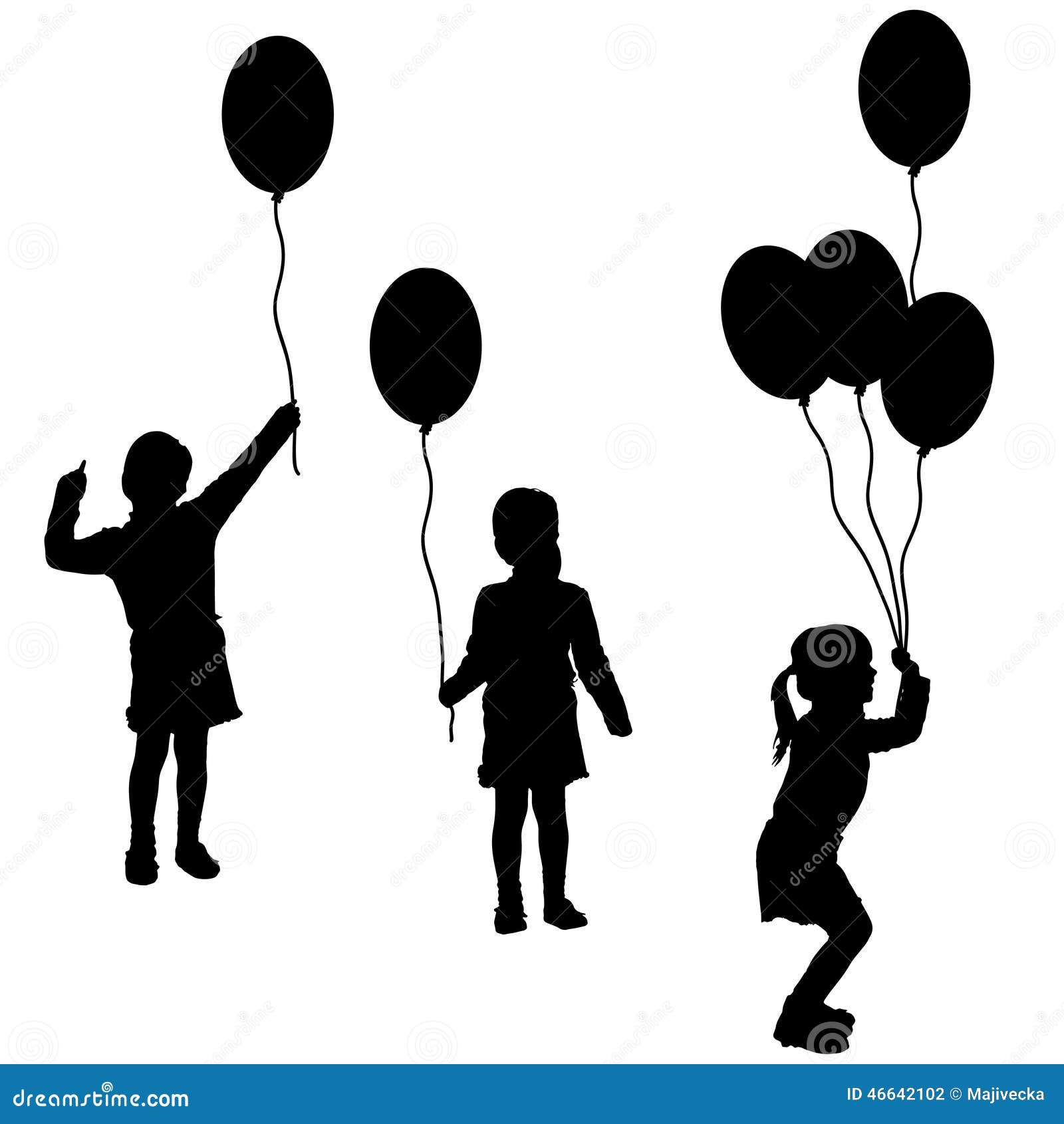 Vector Silhouettes of Girls with Balloons. Stock Vector Illustration