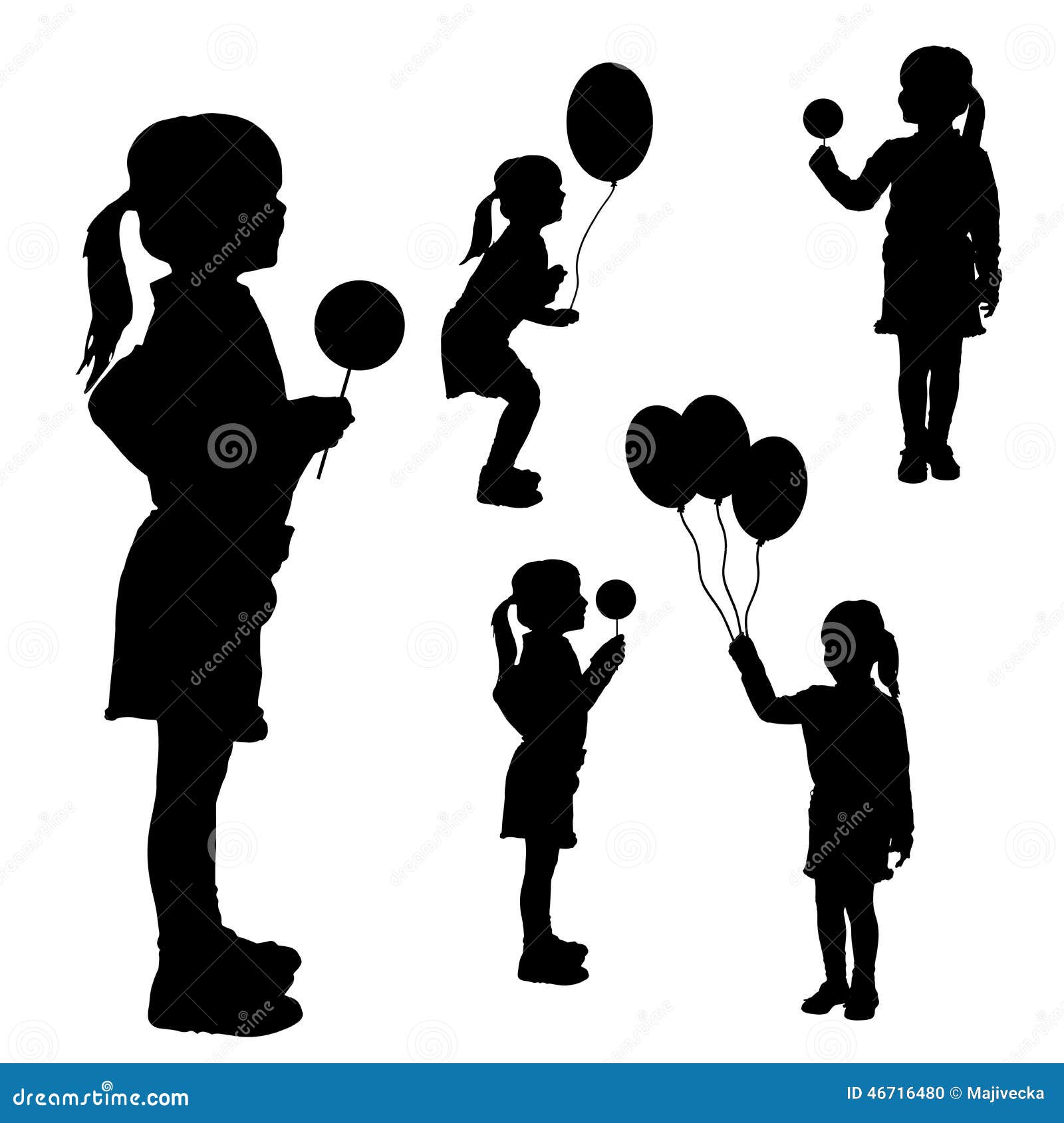Vector Silhouettes of Girls with Balloons. Stock Vector Illustration