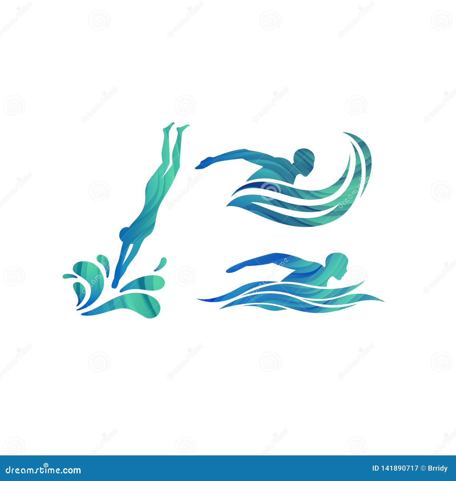  silhouettes of swimmers. concept for swimming pools logo, competitions icon and  for swim school.
