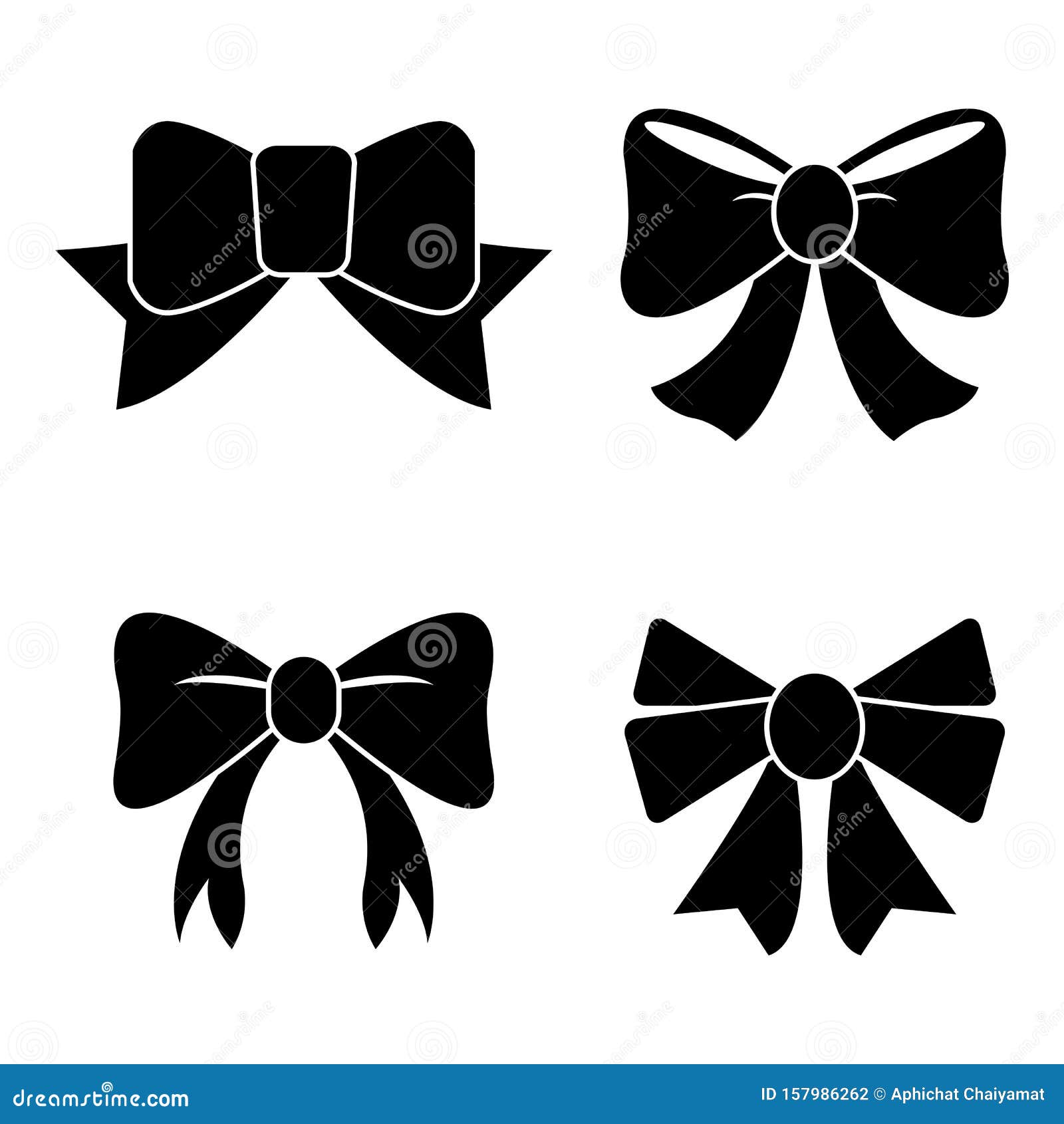  sillouettes,set of graphical decorative bows,
