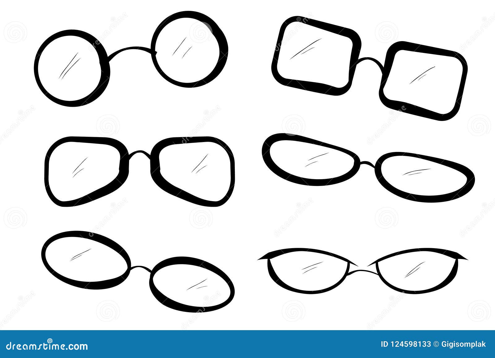 Simple Doodle of Six Eyeglasses Stock Vector Illustration of