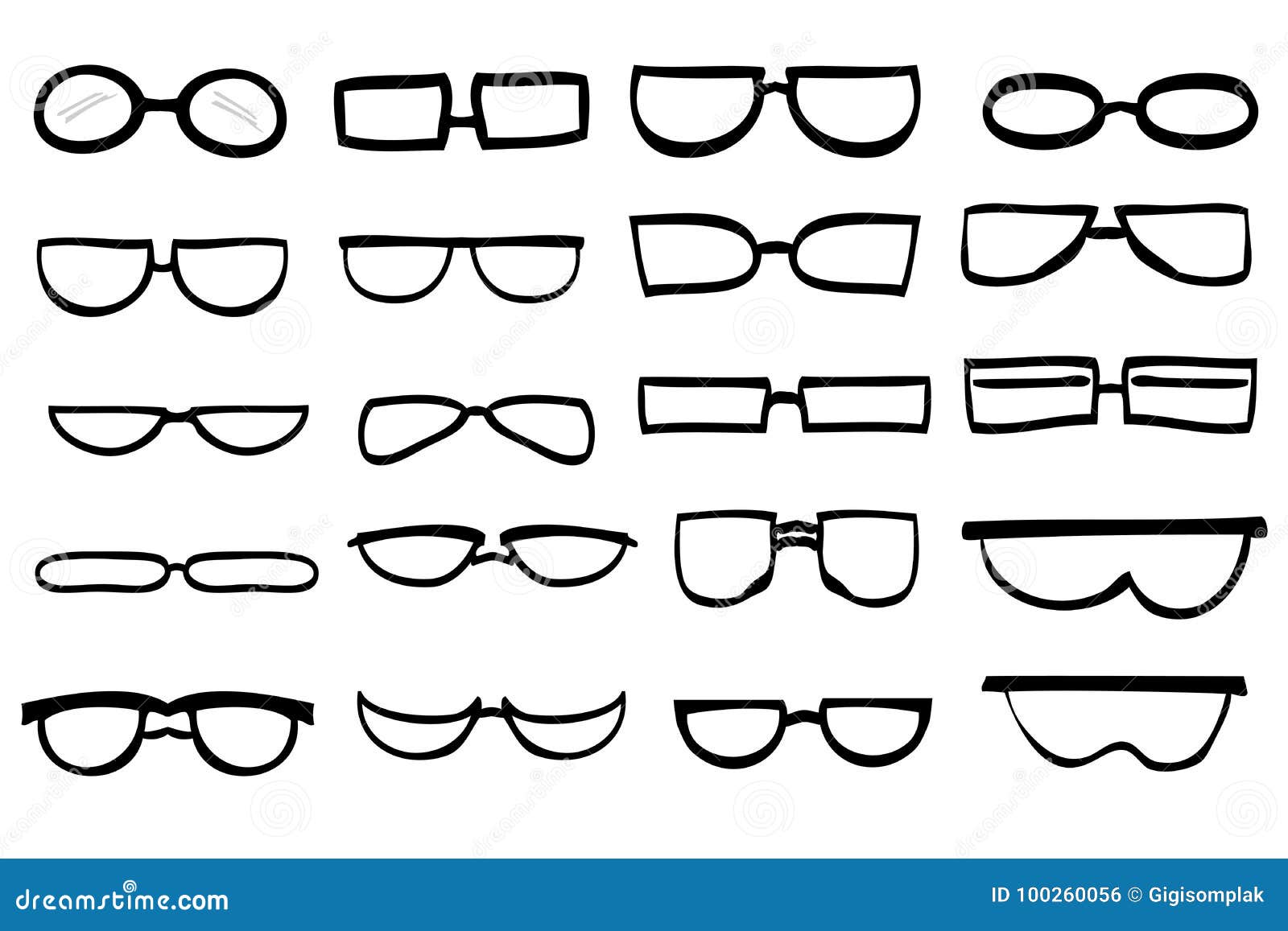 Simple Hand Draw Sketch Various Model of Eyeglasses Stock Vector