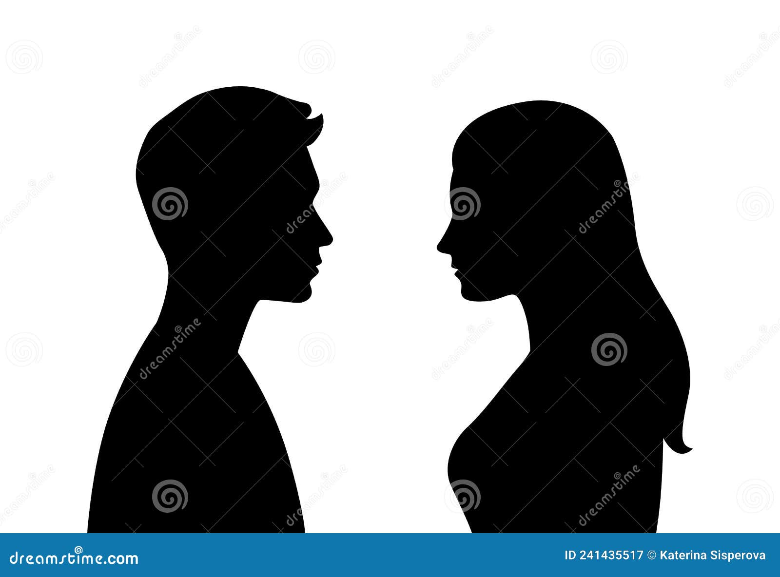 Vector Simple Silhouettes Or Icons Of Two People Woman And Man Facing