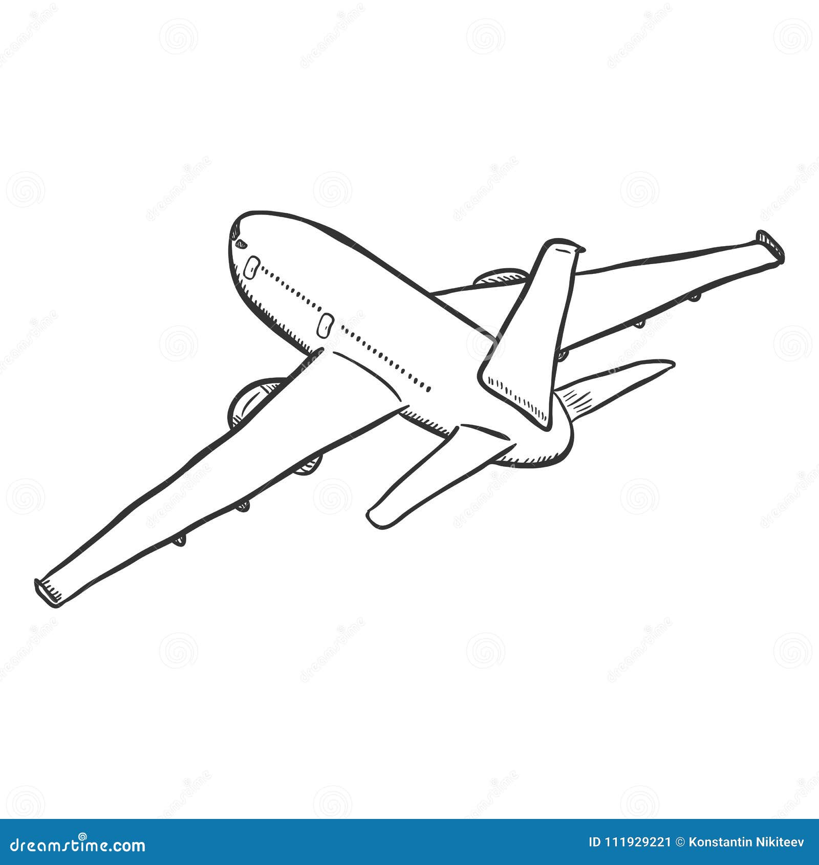 Vector Single Black Sketch Airplane. Stock Vector - Illustration of