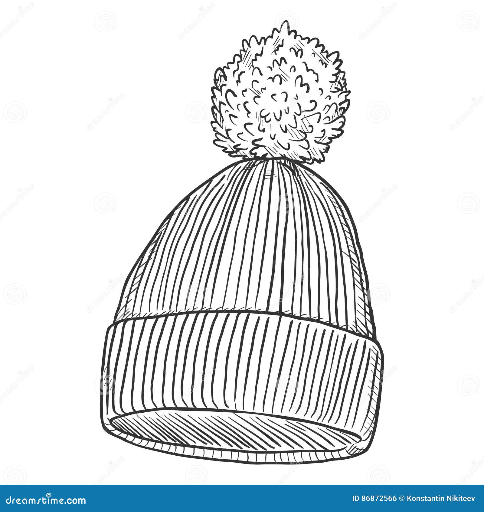 Vector Single Sketch Hat With Pompom Stock Vector Illustration Of Autumn Hand
