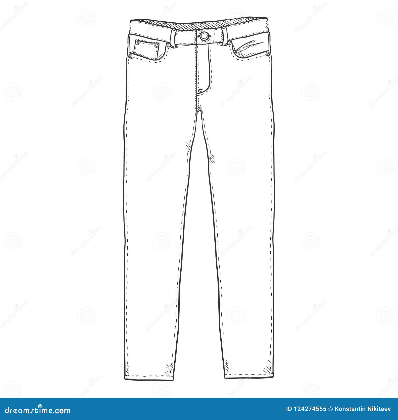 Vector Sketch Illustration - Denim Jeans on White Background Stock ...