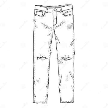 Vector Sketch Illustration - Ripped Denim Jeans on White Background ...