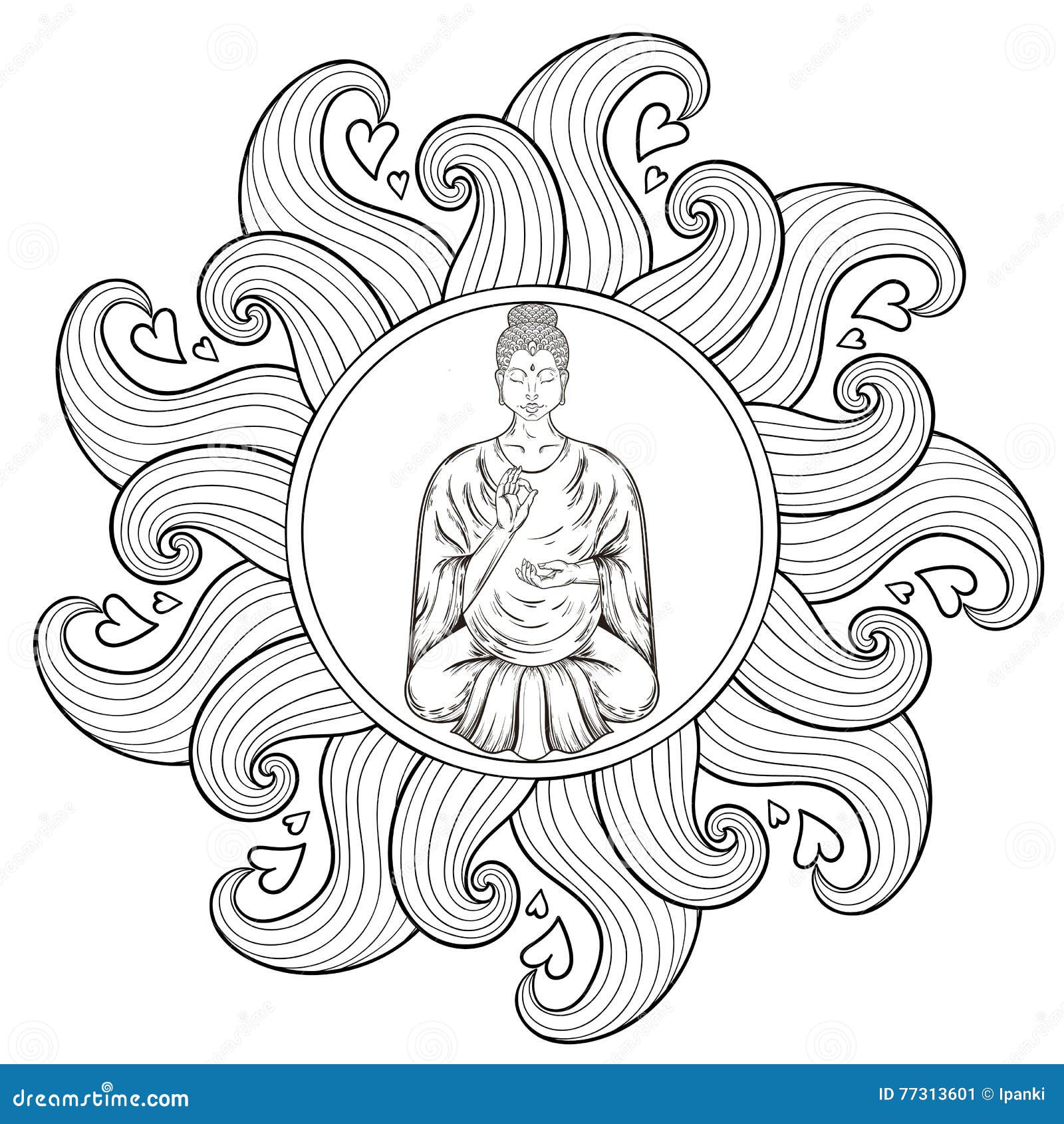 Vector Sitting Buddha in Lotus Pose, in Waves Mandala, Teaching Stock Vector - Illustration of head, design: 77313601 Vector Sitting Buddha in Lotus Pose, in Waves Mandala, Teaching Stock Vector - Illustration of head, design: 77313601