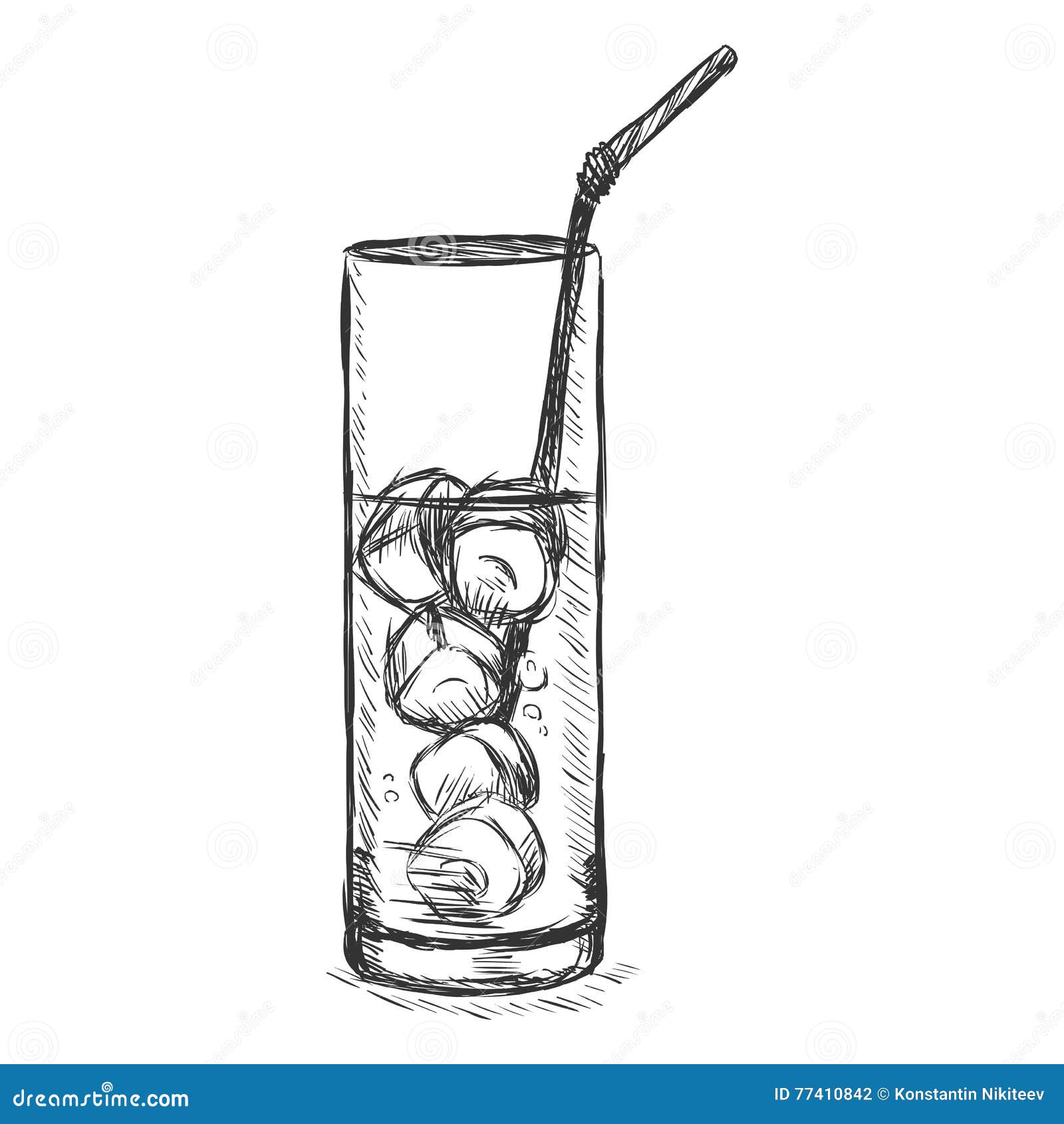Water glass with straw drawing Royalty Free Vector Image
