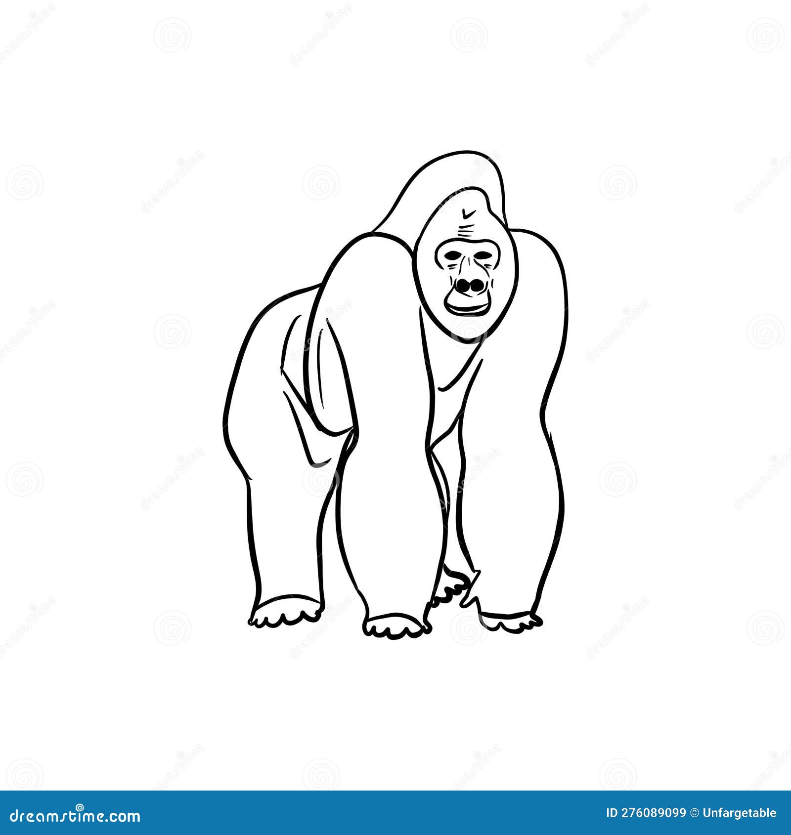  sketch hand drawn gorilla silhouette, line art