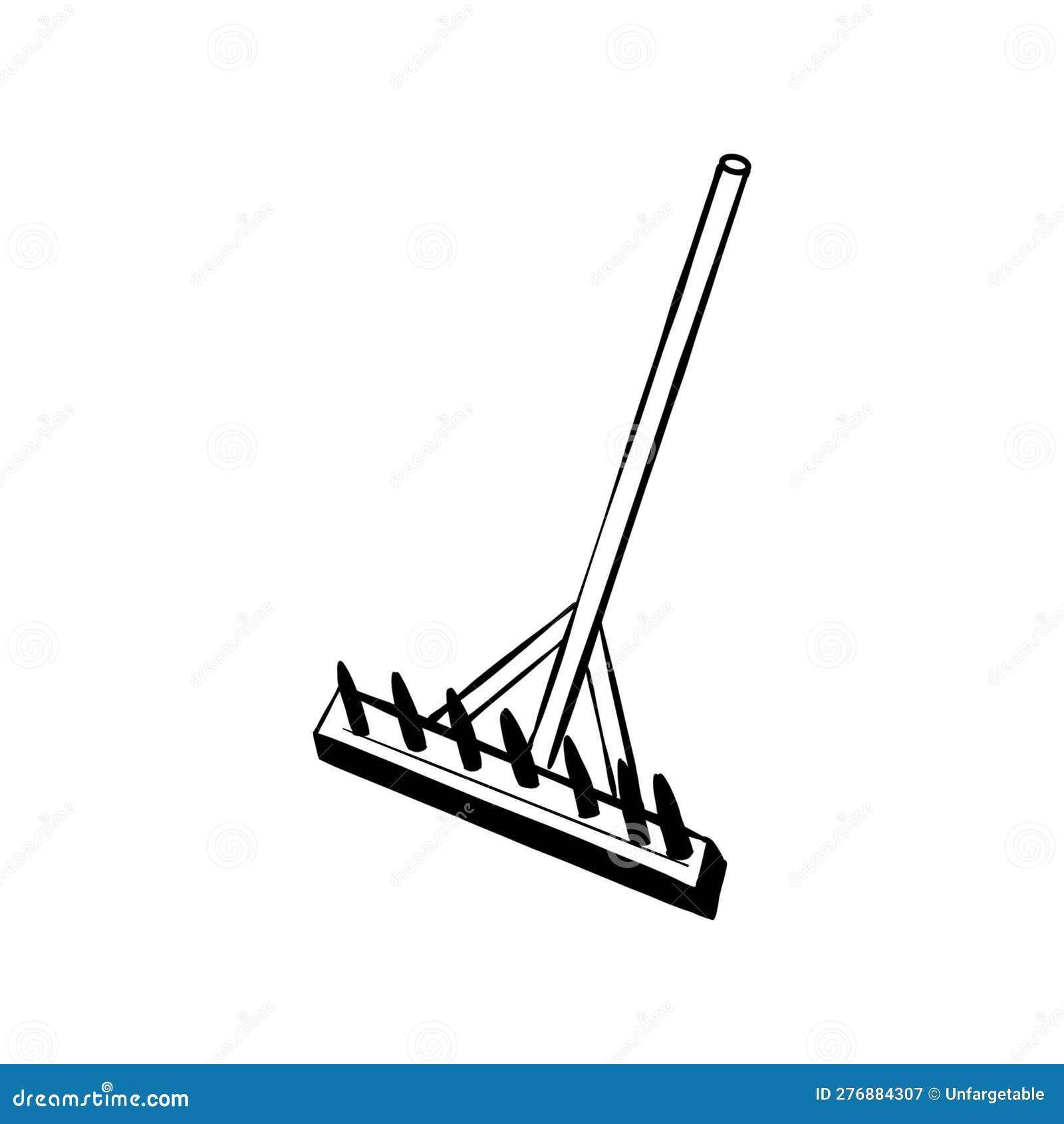 Vector Sketch Hand Drawn Rake Silhouette, Line Art with Black Lines ...