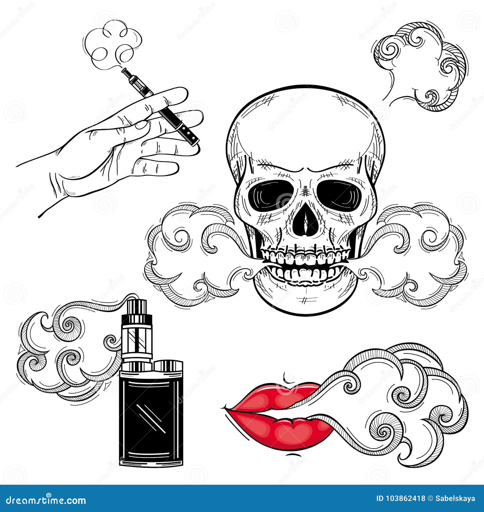 lips smoke black and white clipart