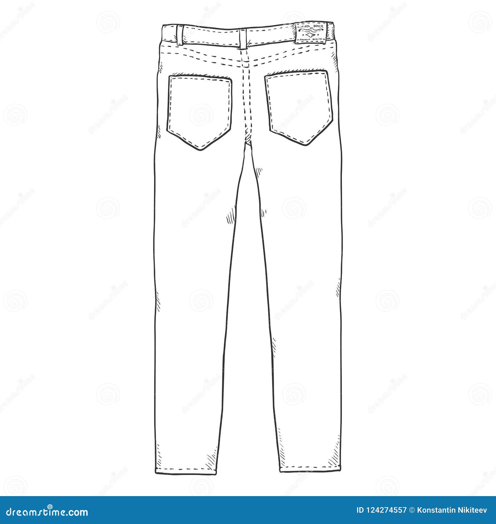 Vector Sketch Illustration - Denim Jeans Pants. Back View. Stock Vector ...